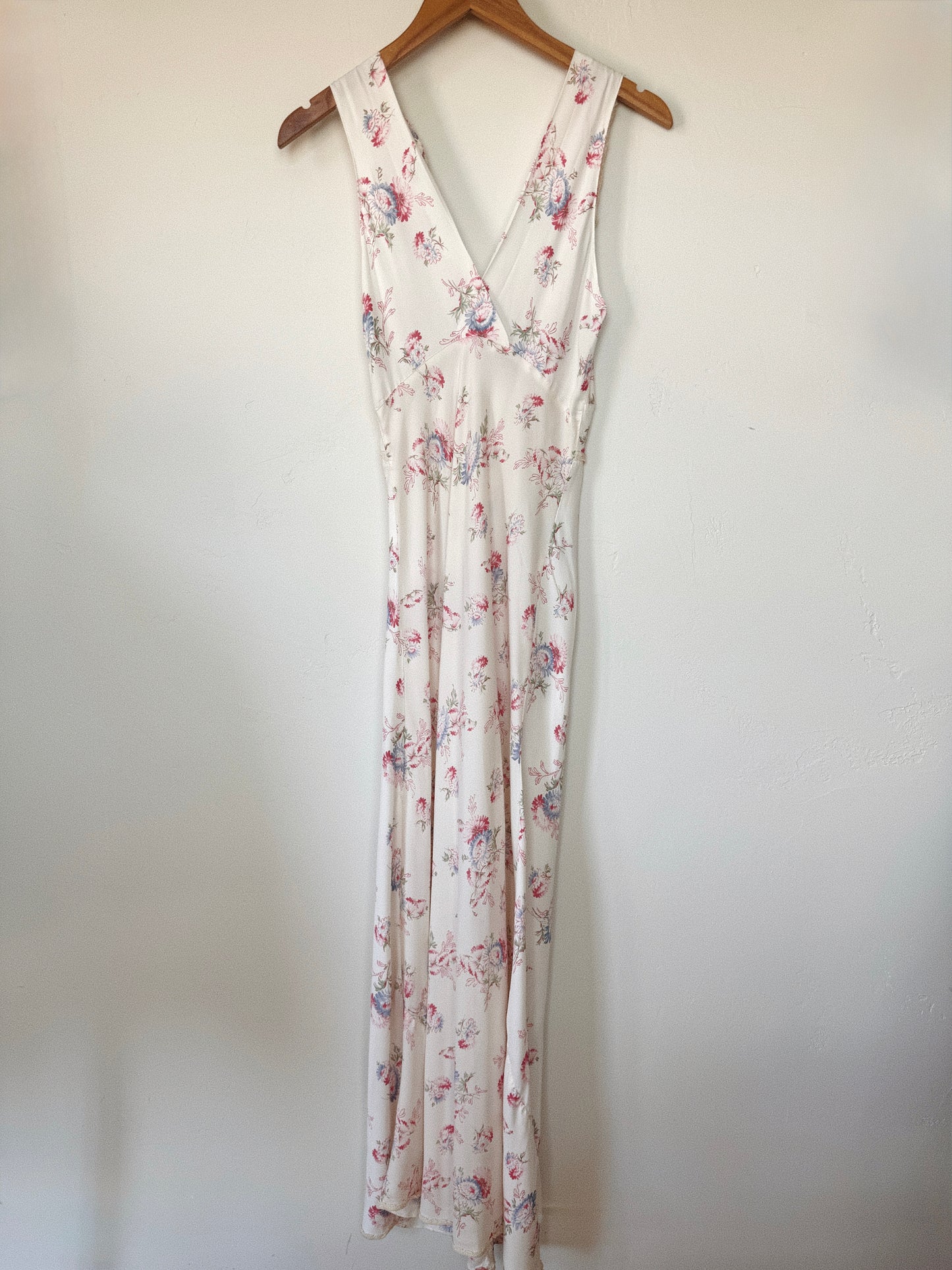 1940s White Spring Wildflower Cold Rayon Slip Dress- S-S/M