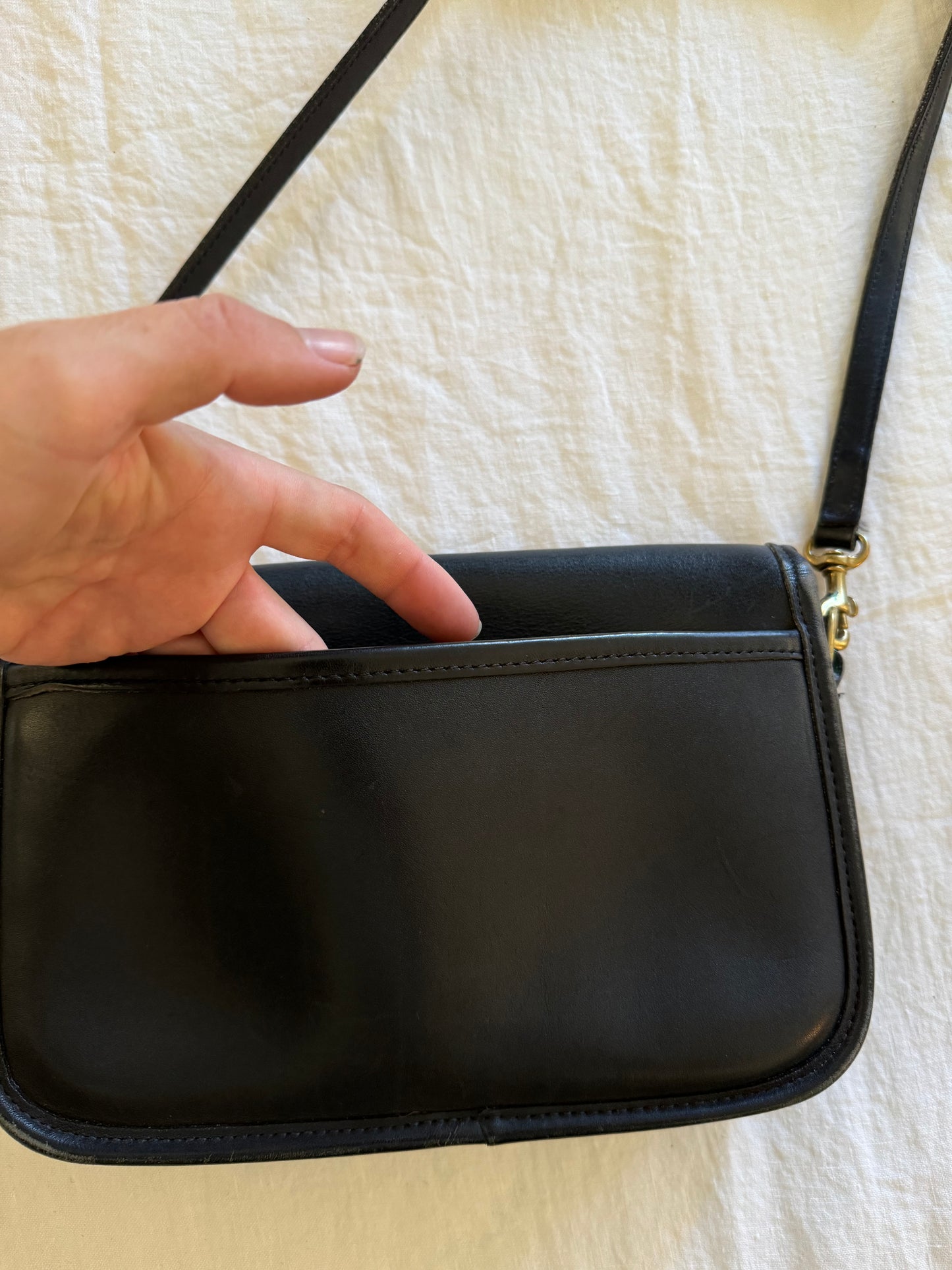 Vintage Coach Black Leather Handbag w/ Long Strap