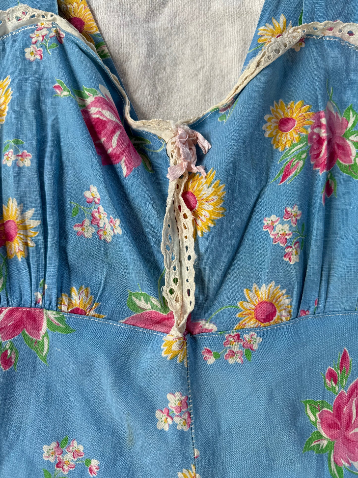 1940s Sky Blue Floral Cotton Playsuit- S