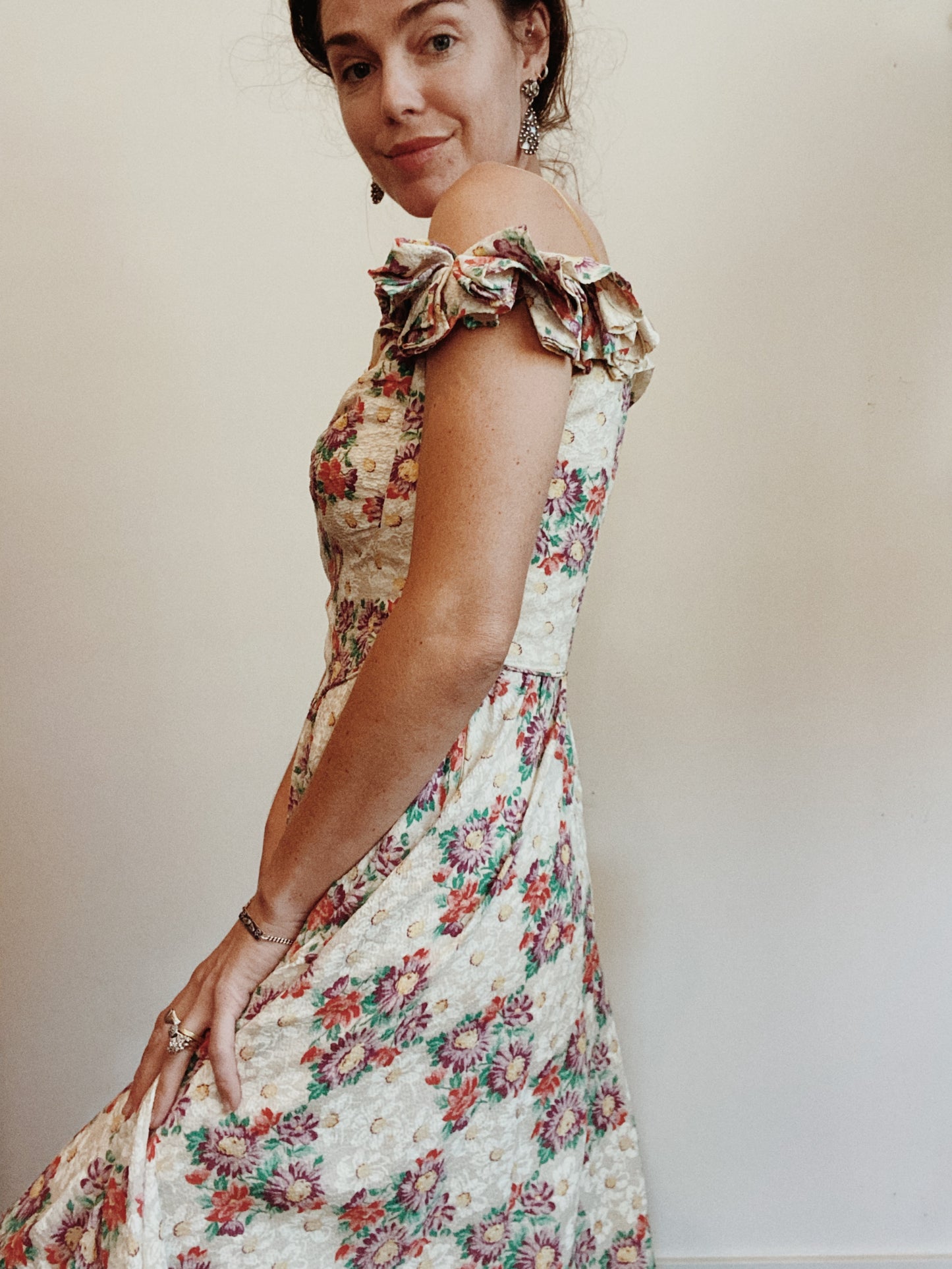 1940s Multicolored Floral Seersucker Gown- 6