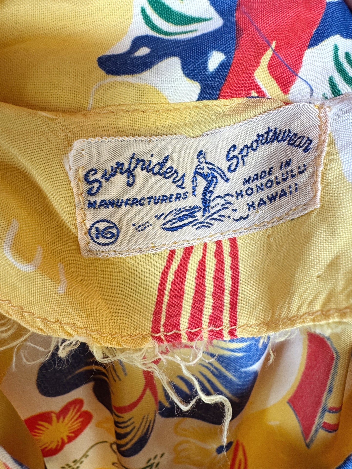 1940s Yellow Cold Rayon Hawaiian Pake Muu Dress- M/L