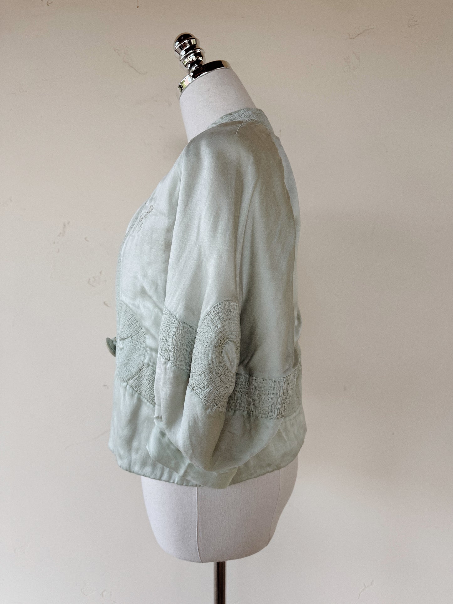 1920s Sea Foam Charmeuse Silk Jacket- S-M