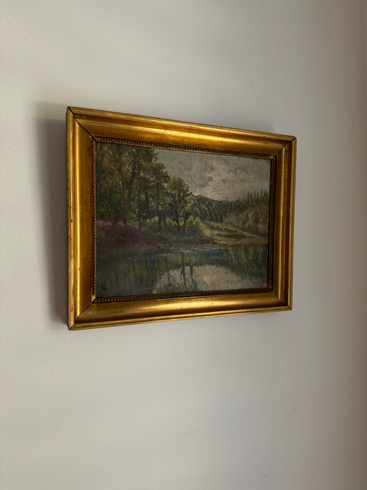 1940s Eucalyptus River Scene Oil on Wood- 10 x 12”