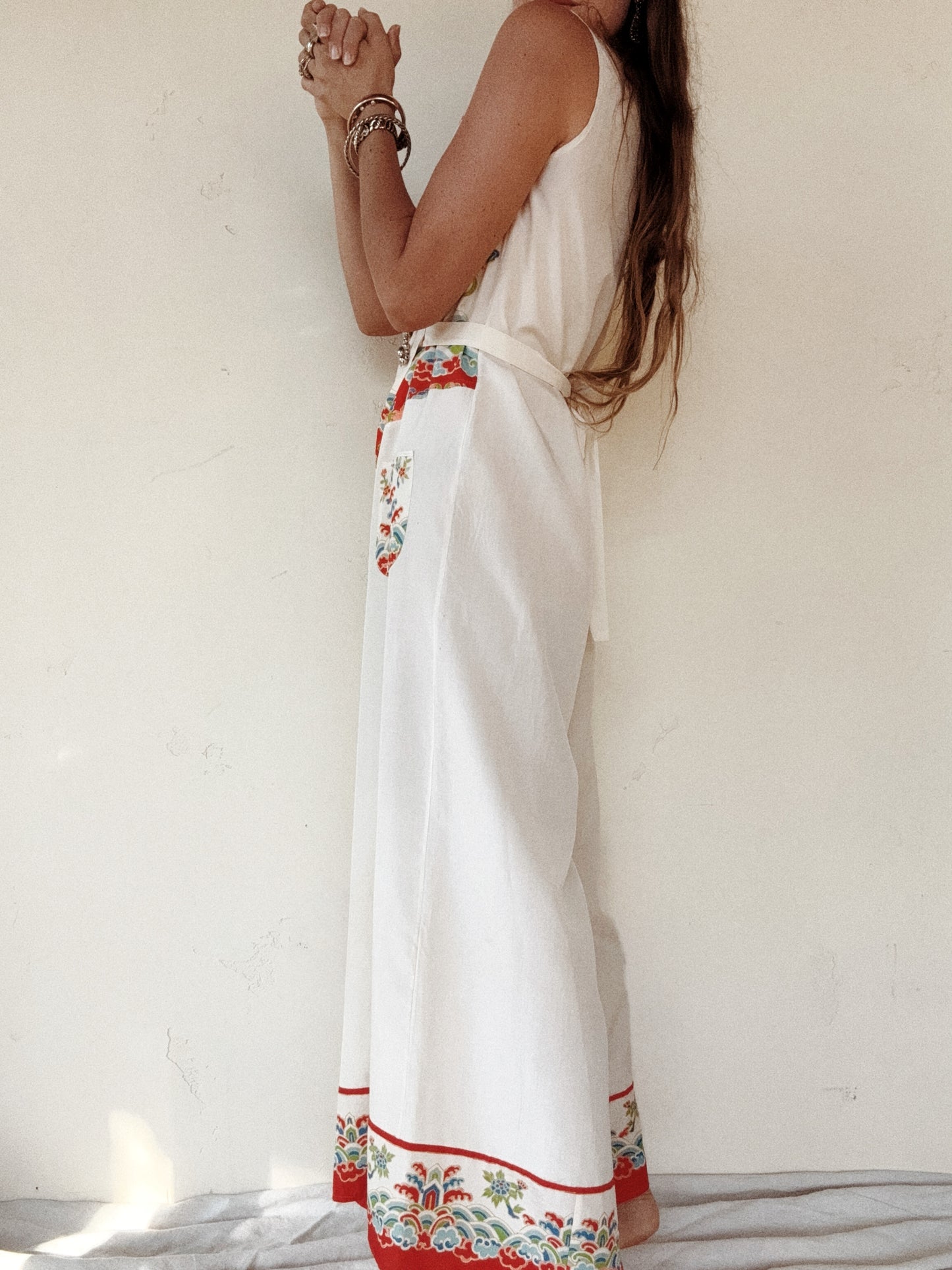 1930s Rare White Pongee Silk Beach Pajama Jumpsuit- M