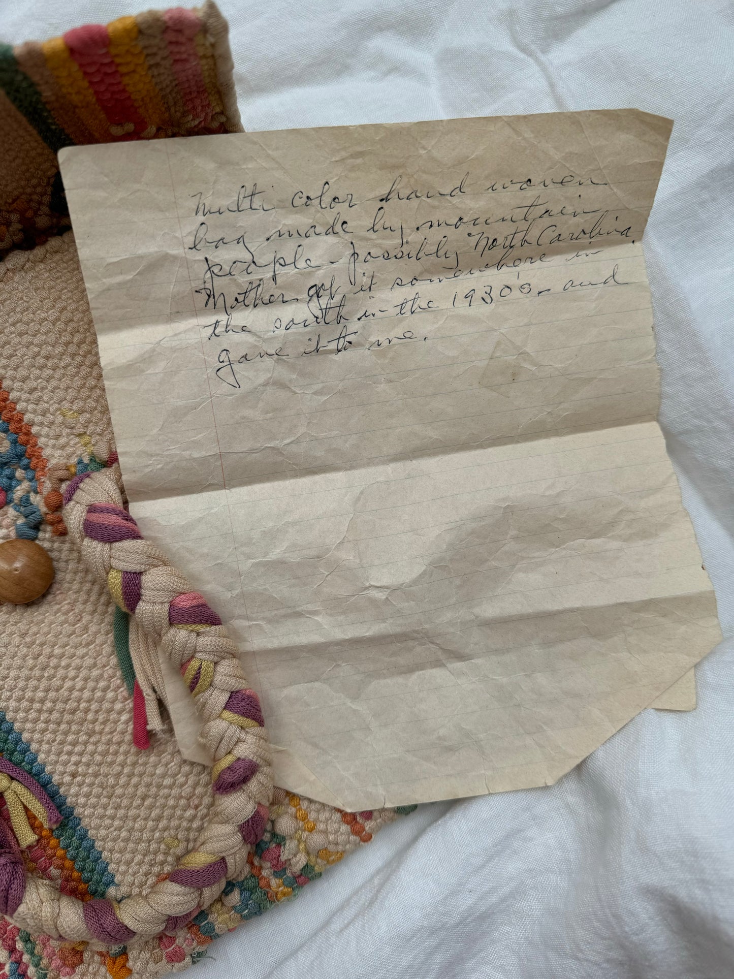1930s Beige + Rainbow Woven Bag