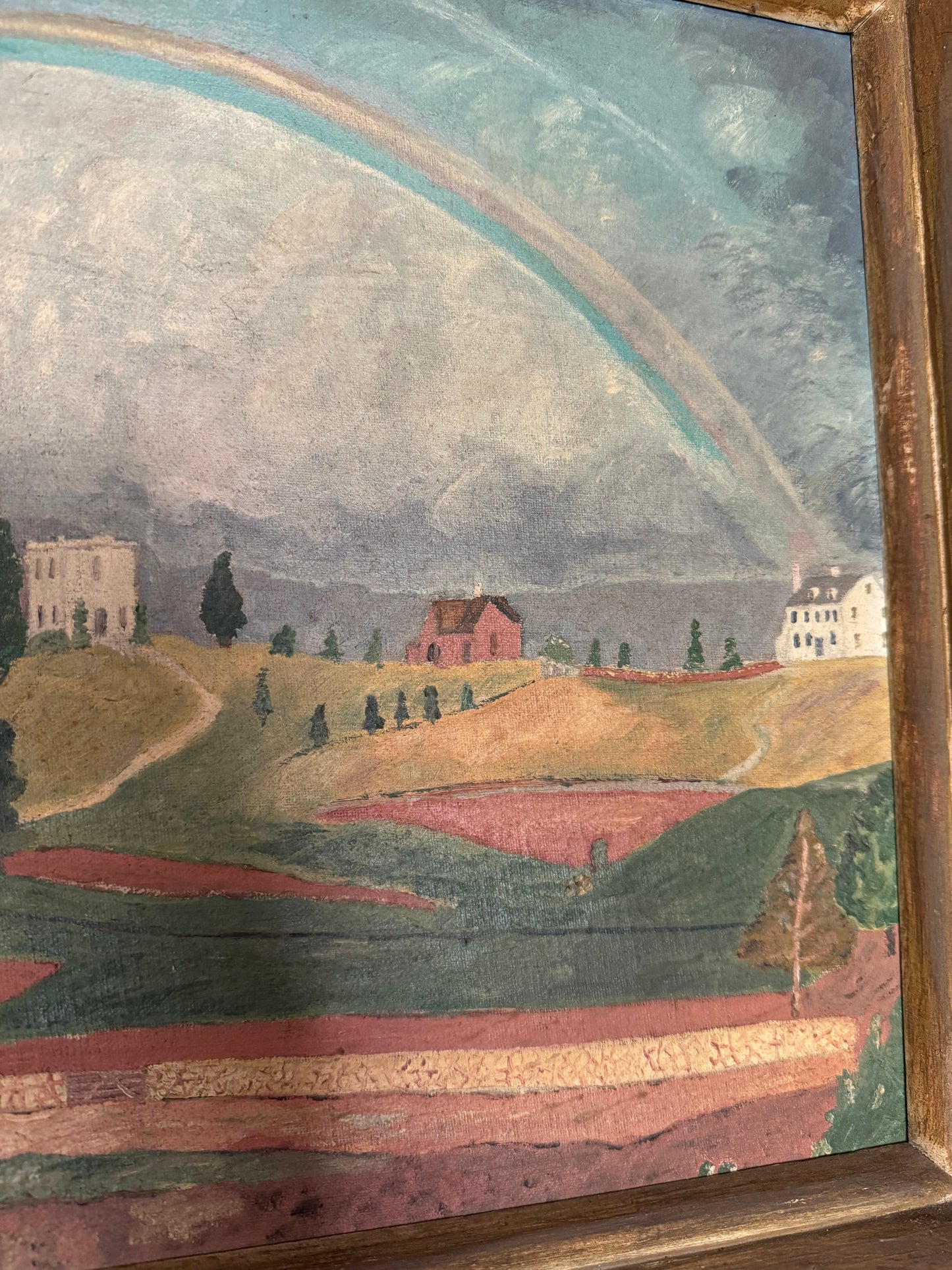 1950s American Folk Art Painting Brook Farm- 15x19”