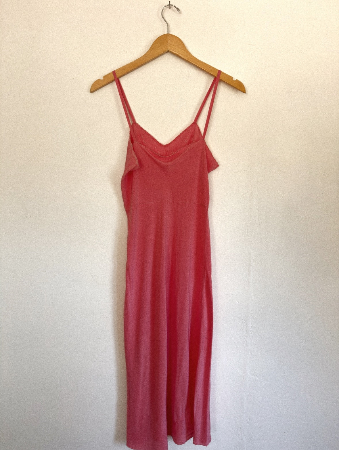 1940s/50s Raspberry Silk Embroidered Floral Slip Dress- S/M