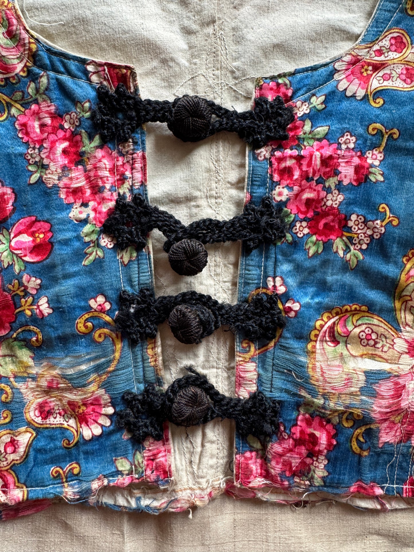 Antique Eastern European Silk Rose Folk Bodice Vest- S/M