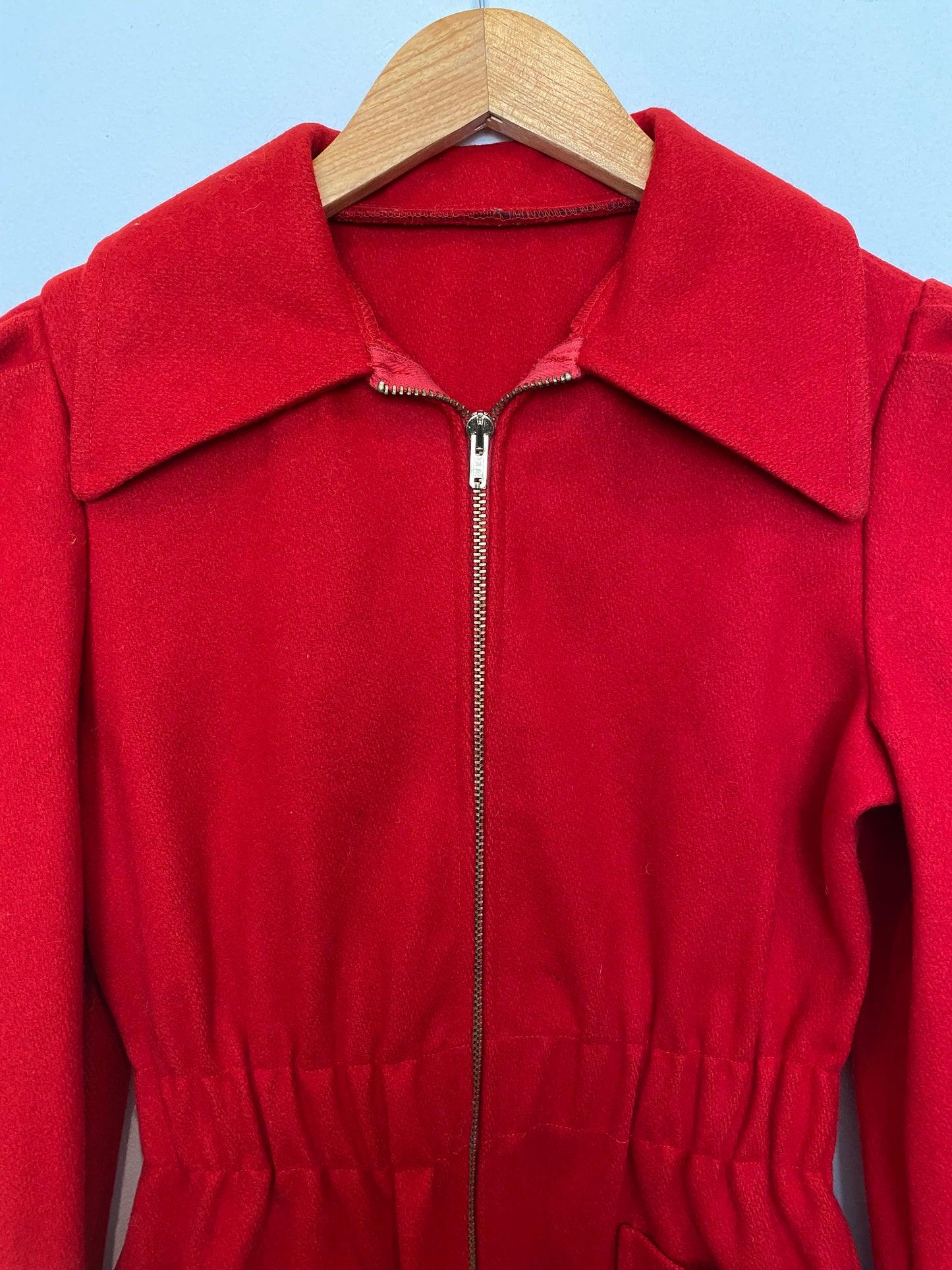 1940s Cherry Red Wool Outerwear Jacket- S/M