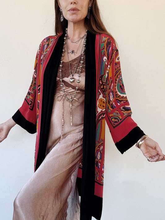 1920s Avant Garde Paisley Silk Crepe Duster Robe- S-L