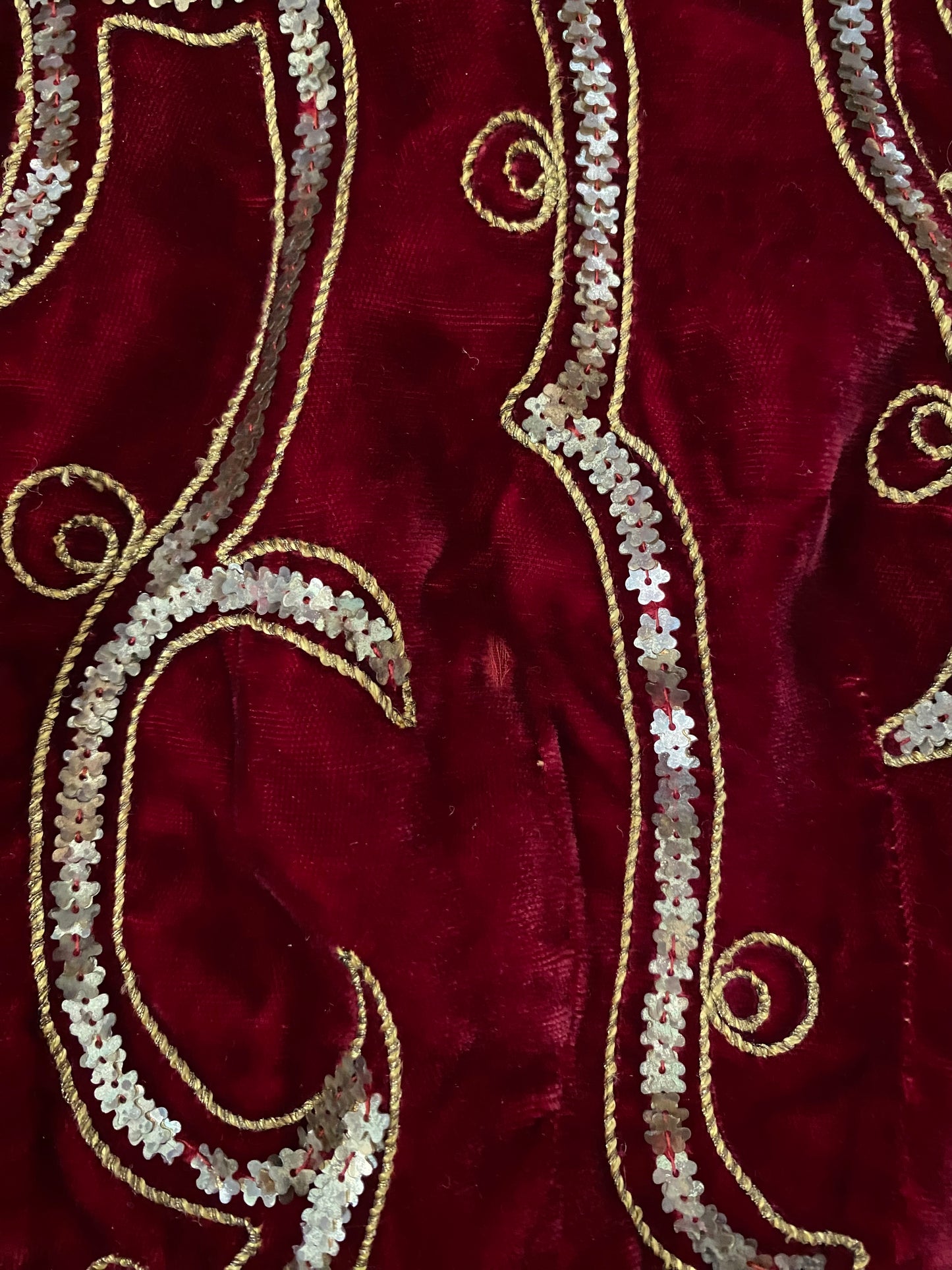 1930s Blood Red Silk Velvet Sequin Cropped Top w/ Bell Zip- S