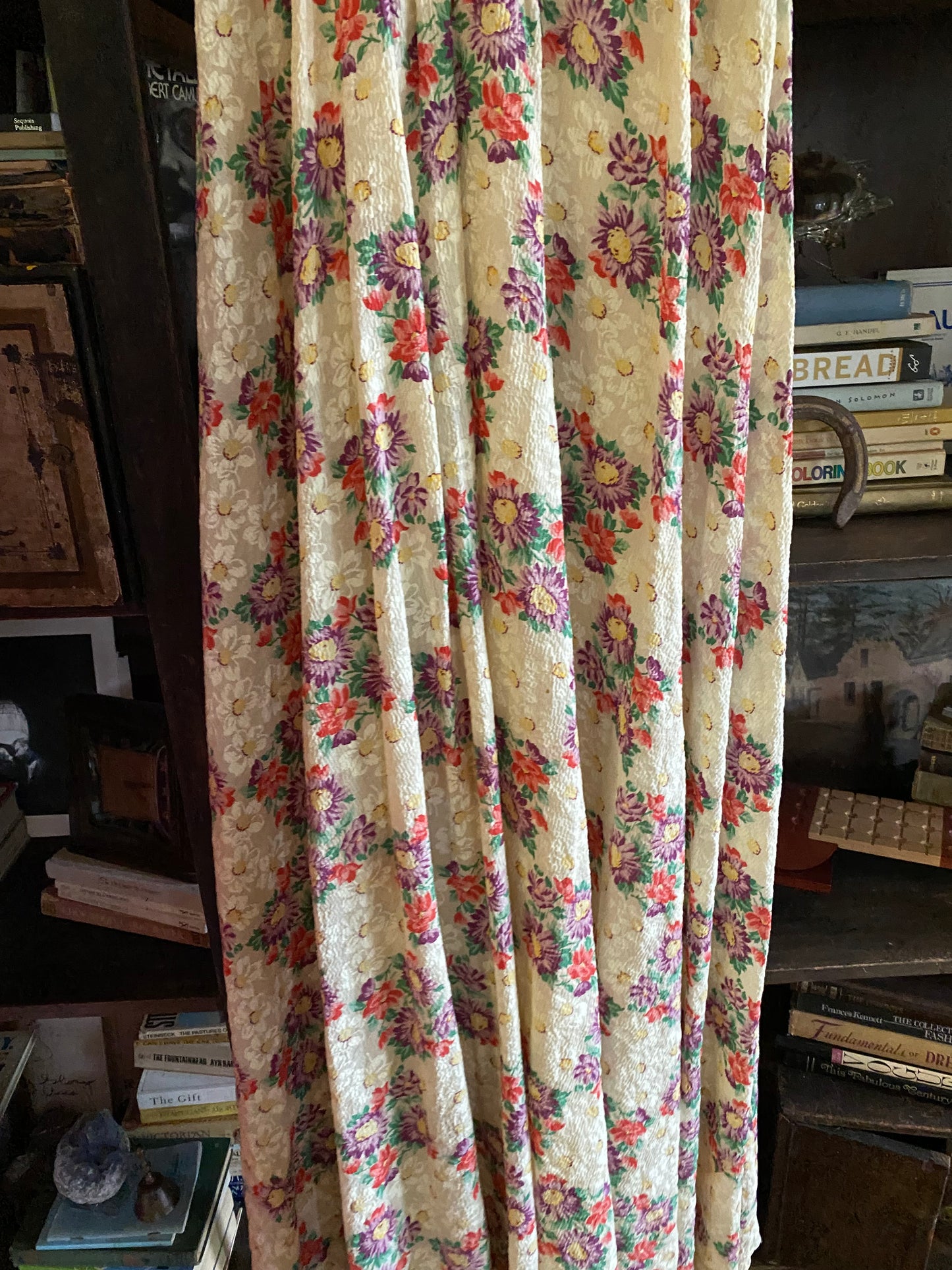 1940s Multicolored Floral Seersucker Gown- 6