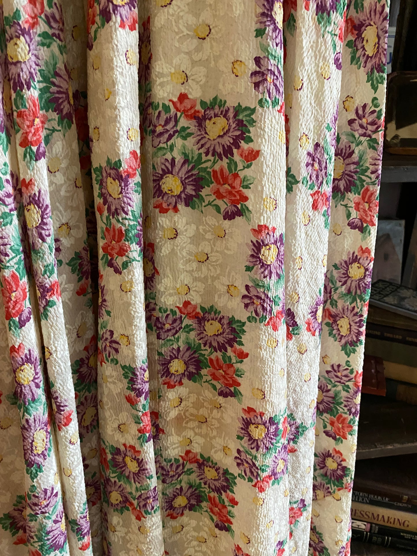 1940s Multicolored Floral Seersucker Gown- 6