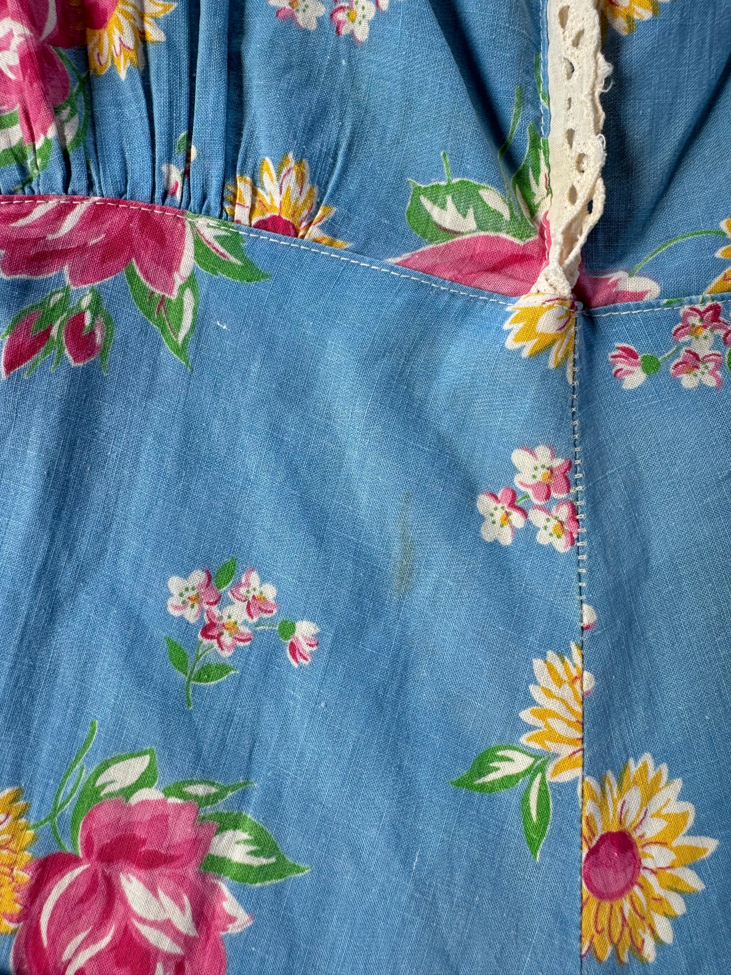 1940s Sky Blue Floral Cotton Playsuit- S