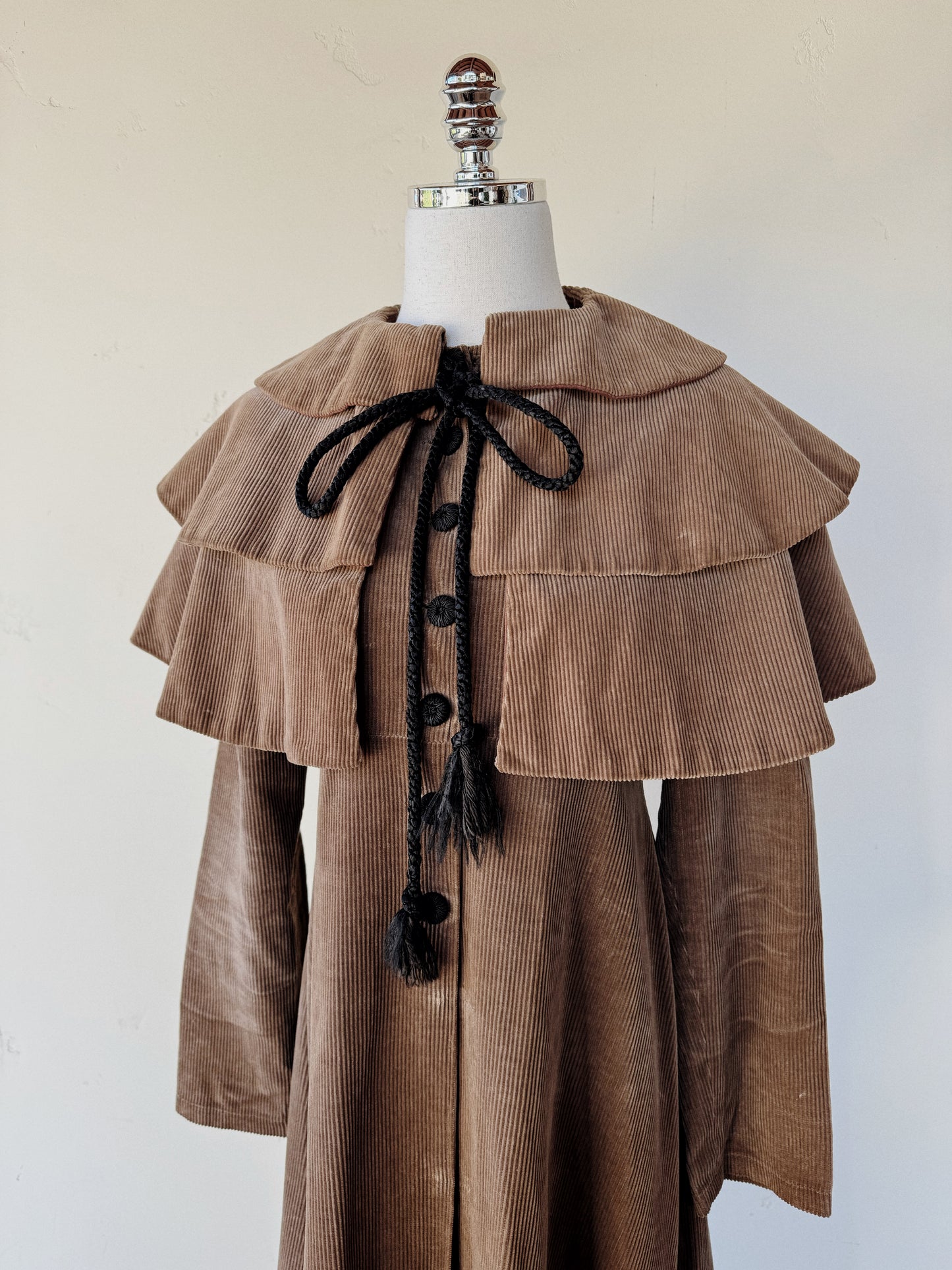 1960s Rare Laura Ashley Corduroy Dress w/ Caplet- S/M