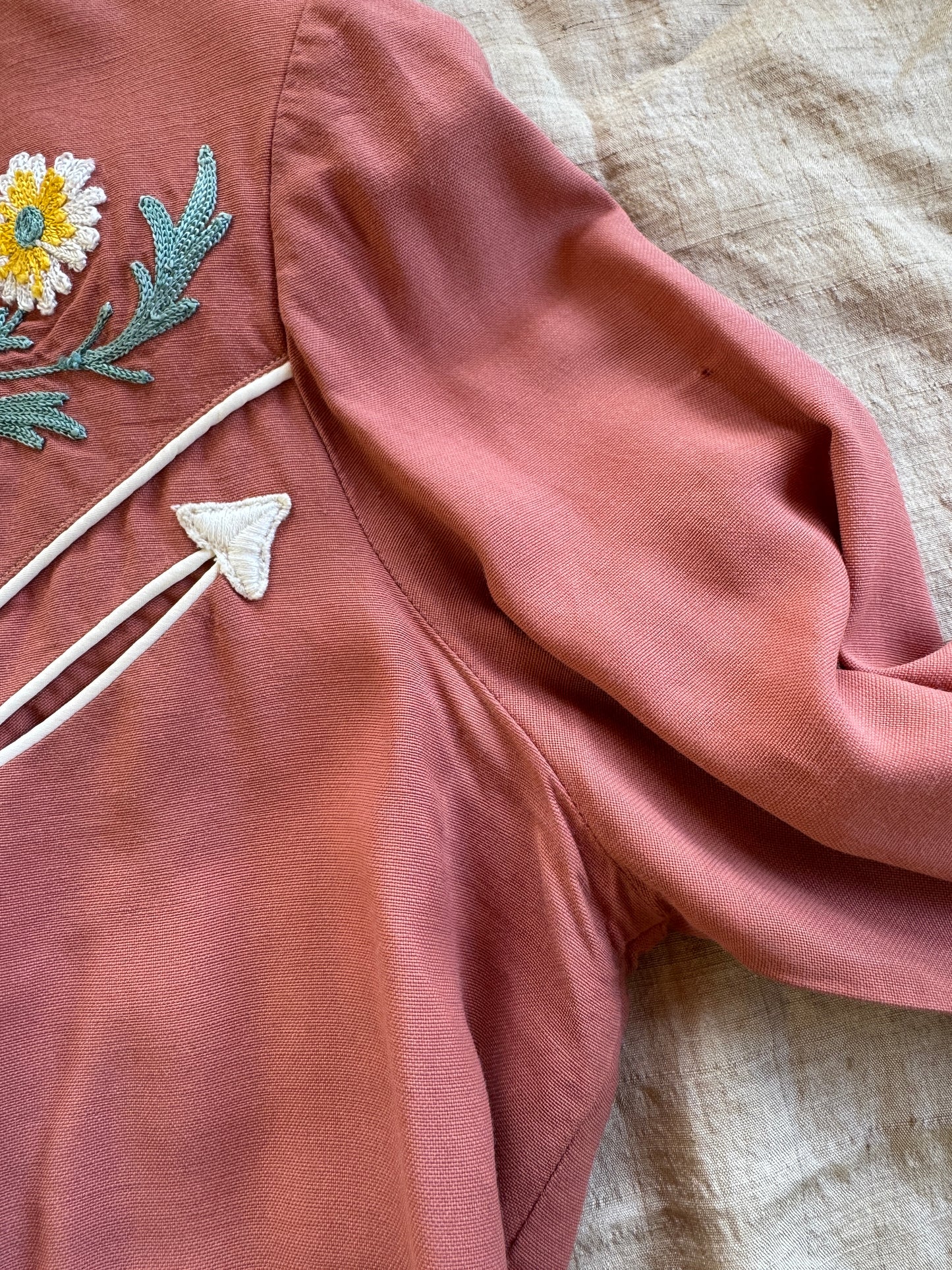 1940s/50s Clay Gabardine Chain Stitched Western Top- S-S/M