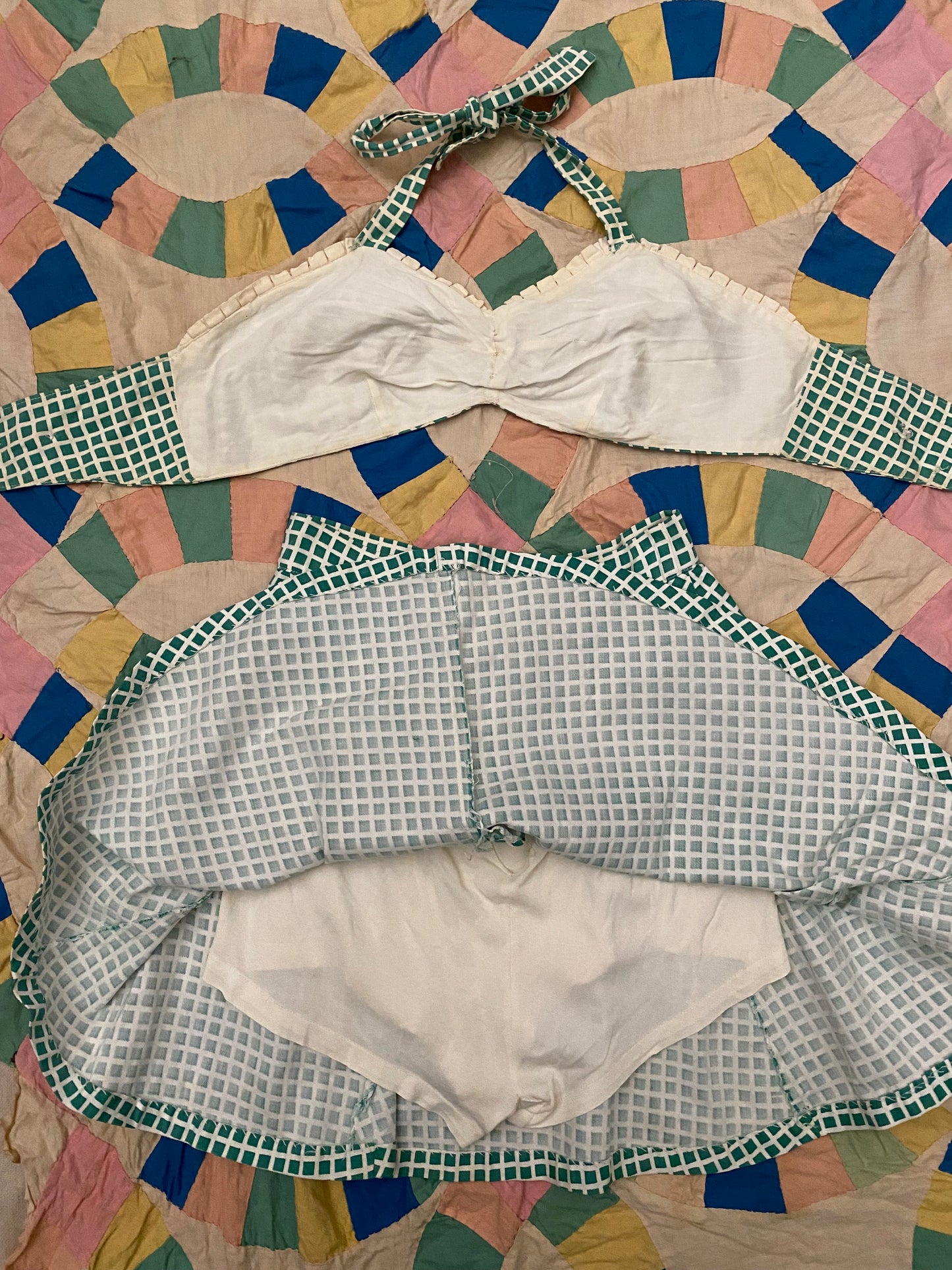 1940s White + Green Cotton Playsuit Set- XS/S