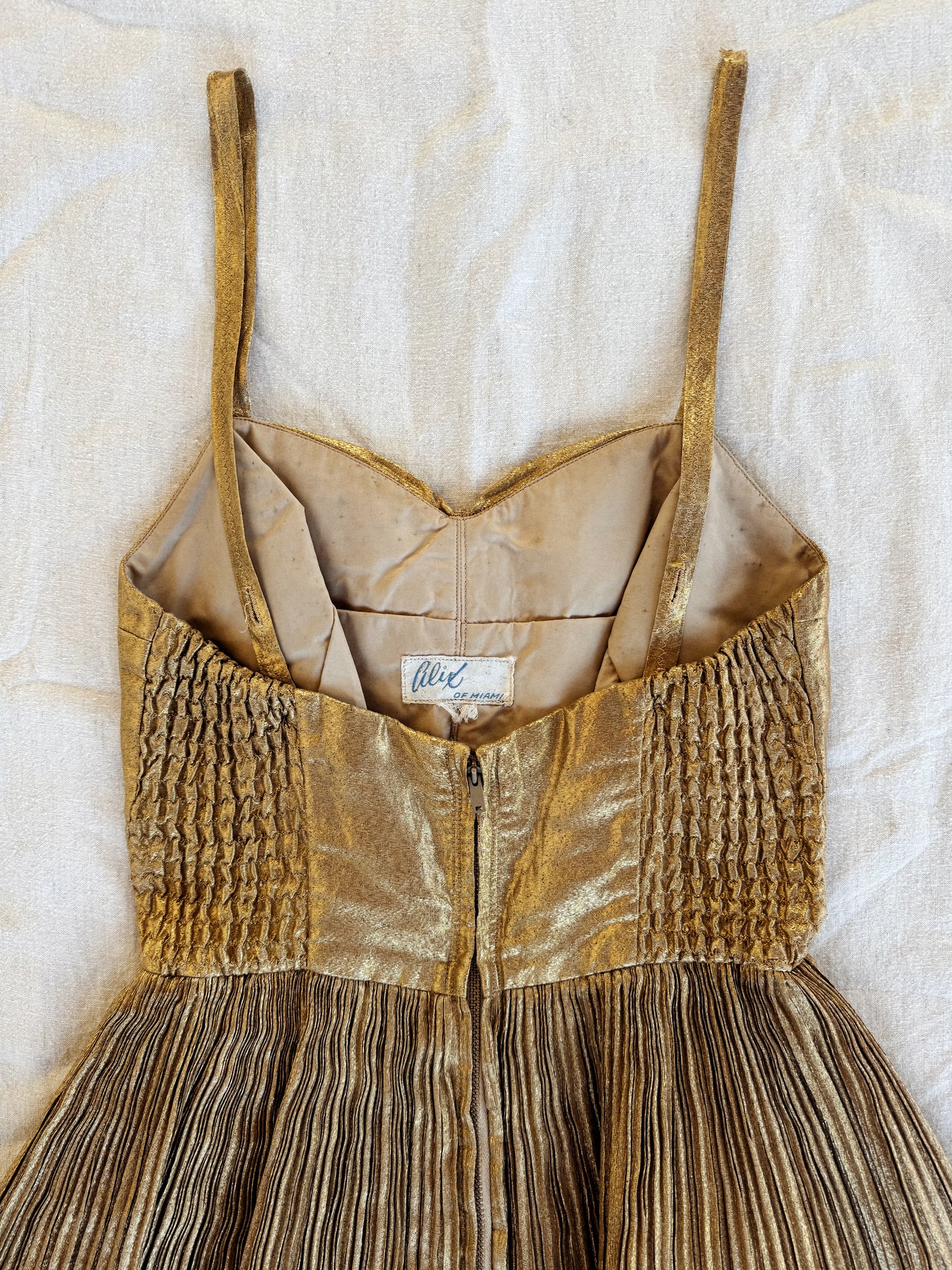 1950s Golden Lamé Bombshell Pleated Playsuit- S