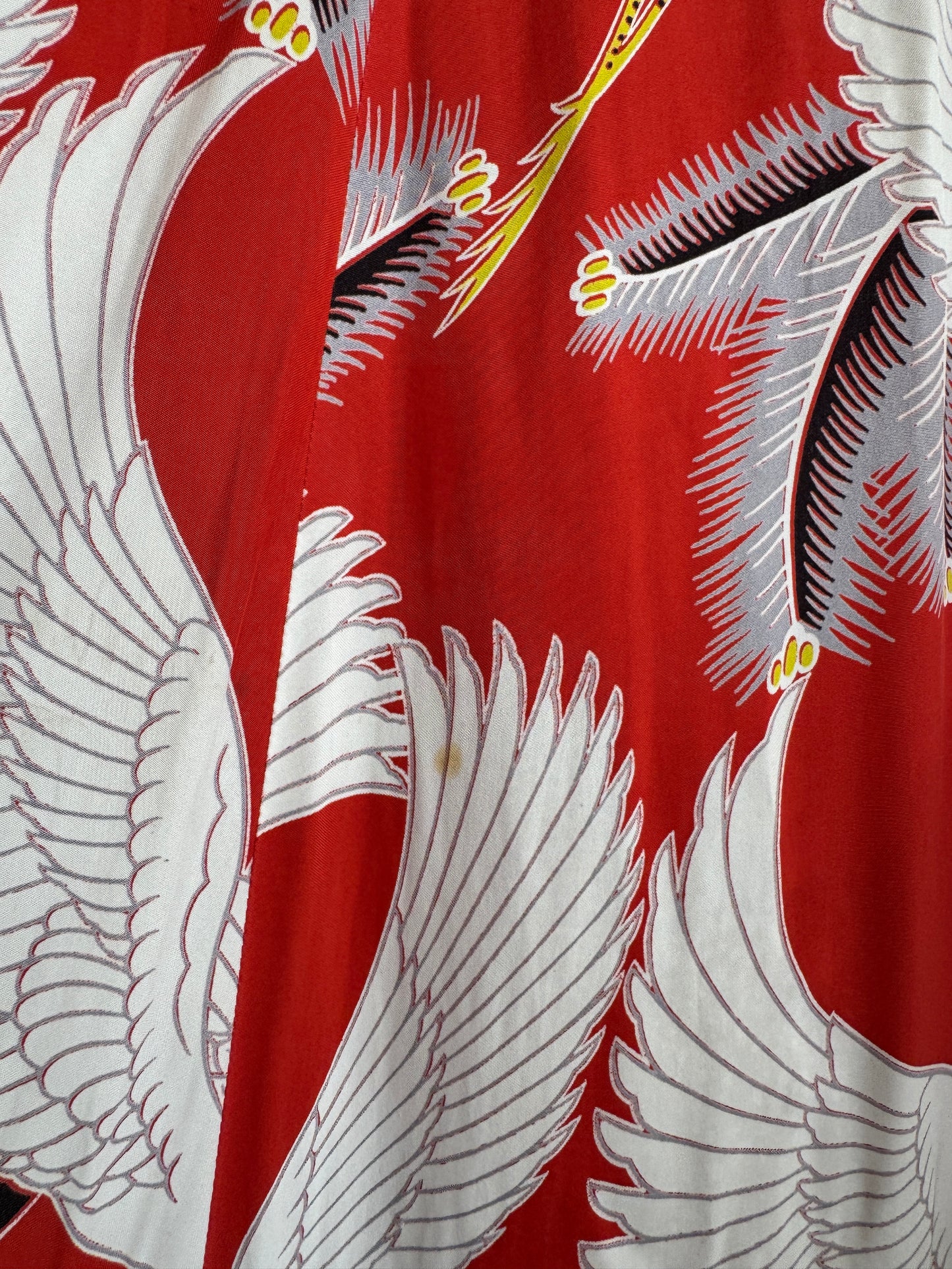1940s Rare Red Crane Hawaiian Cold Rayon Dress- L