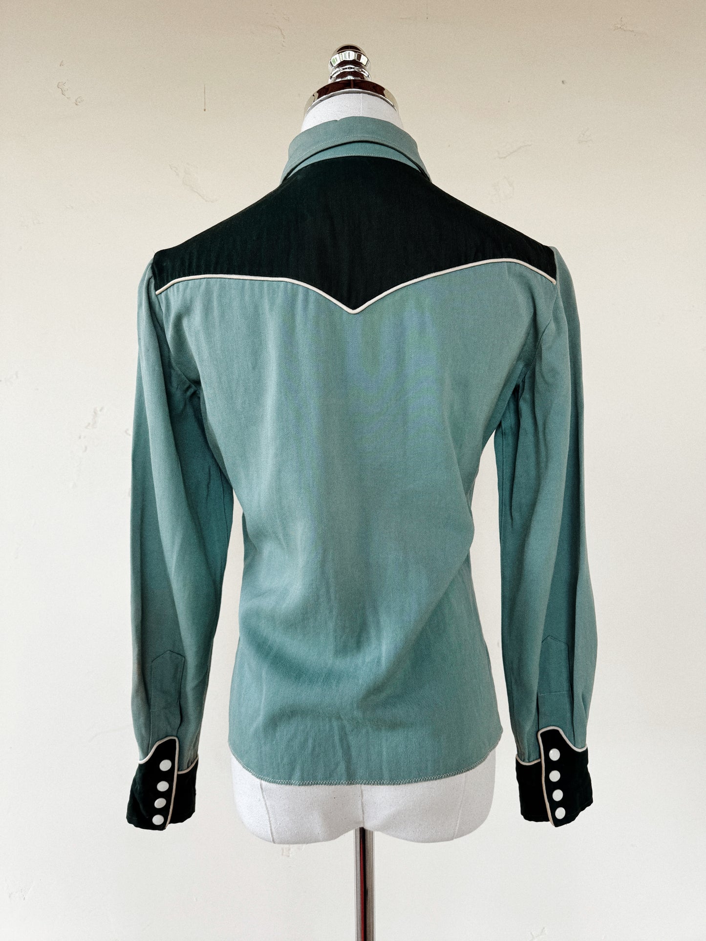 1950s Emerald + Sage Gabardine Western Top- S/M