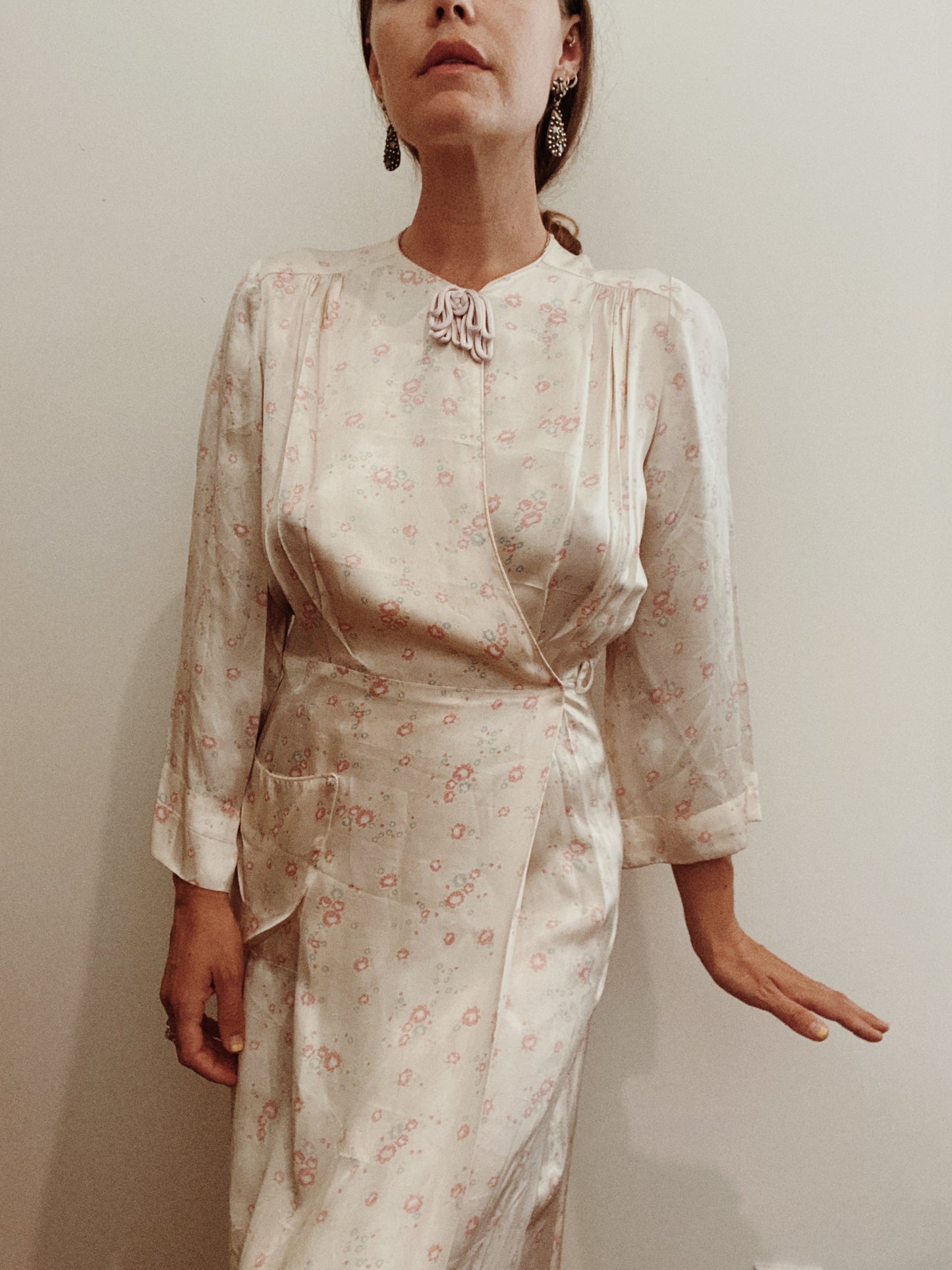 1940s Silk + Rayon Floral Dressing Gown by Textron- M