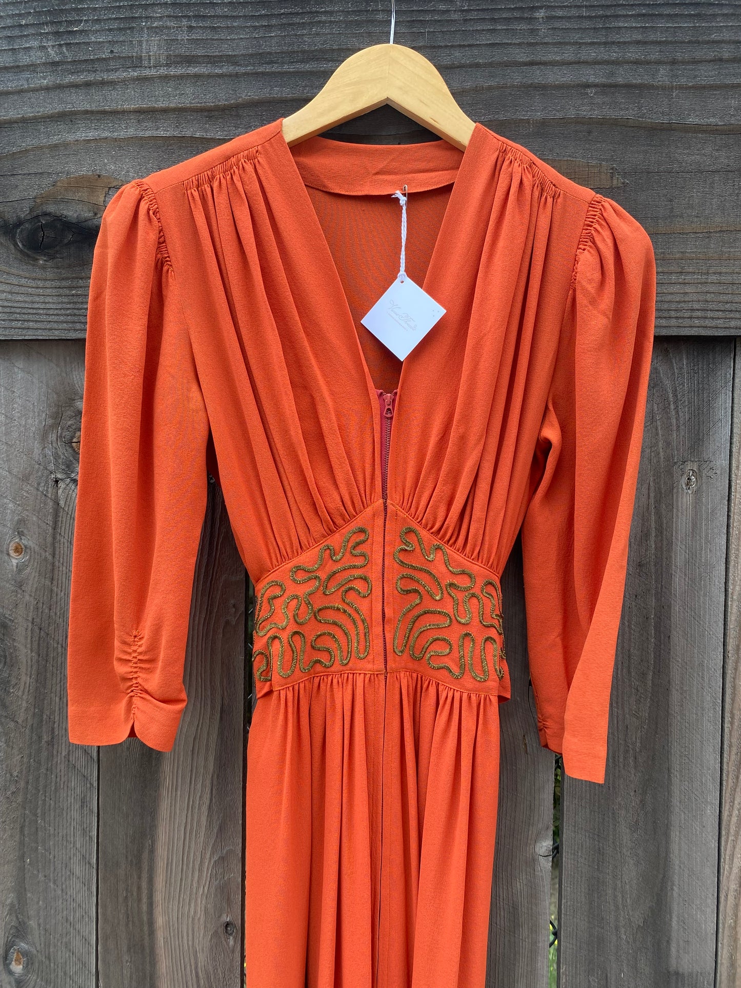 1930s Terra Cotta Soutache Evening Gown- 6