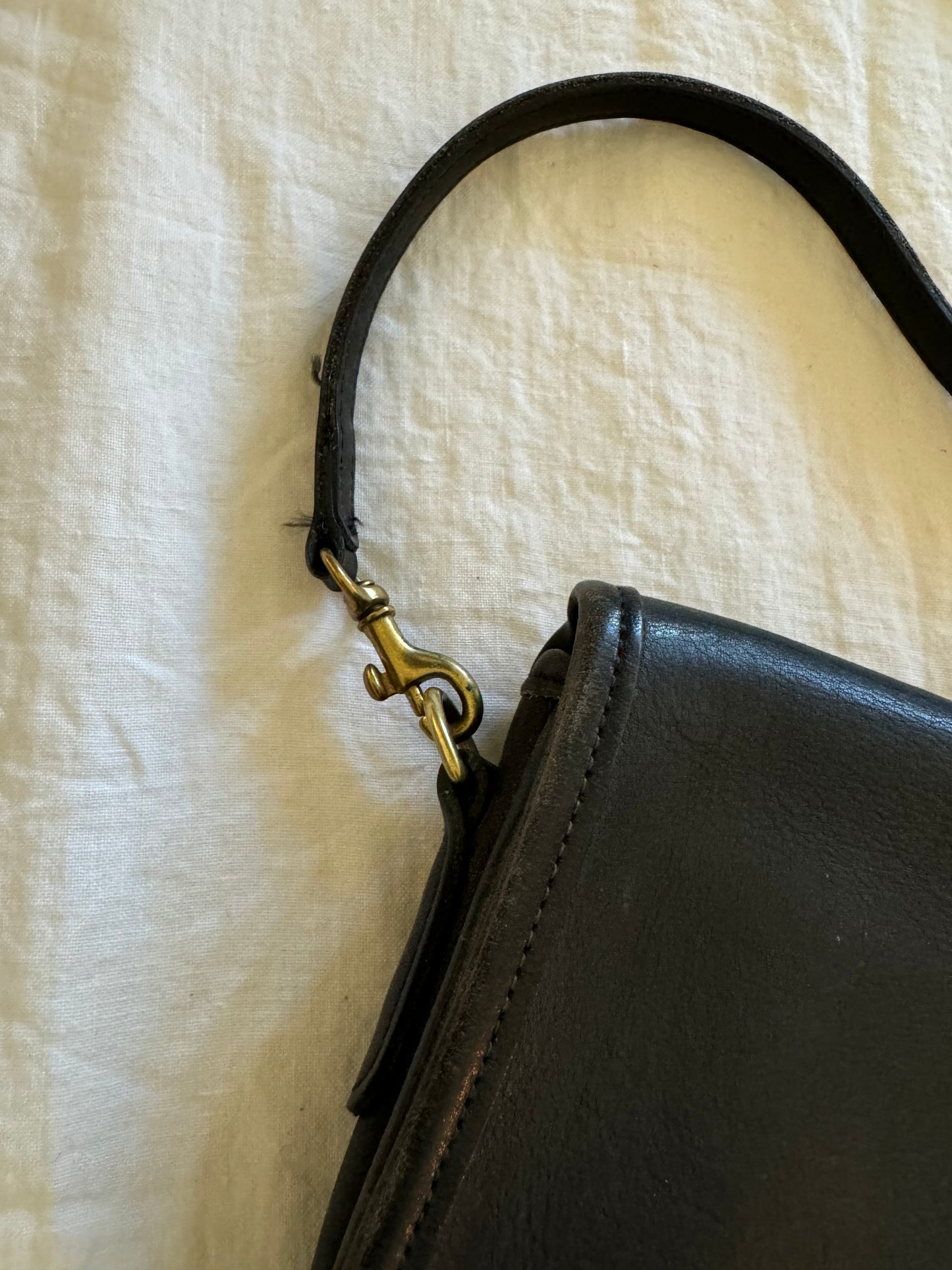 Vintage Coach Black Leather Handbag w/ Long Strap