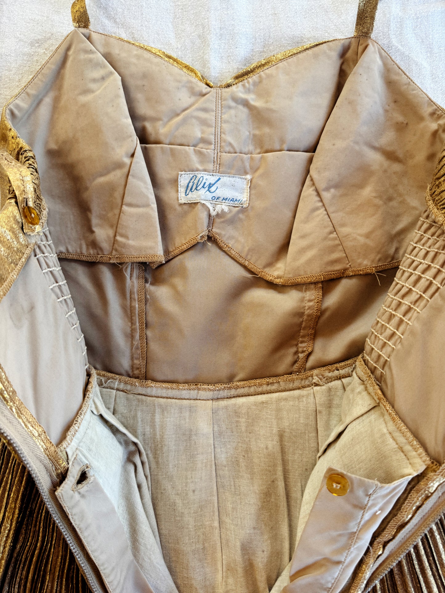 1950s Golden Lamé Bombshell Pleated Playsuit- S