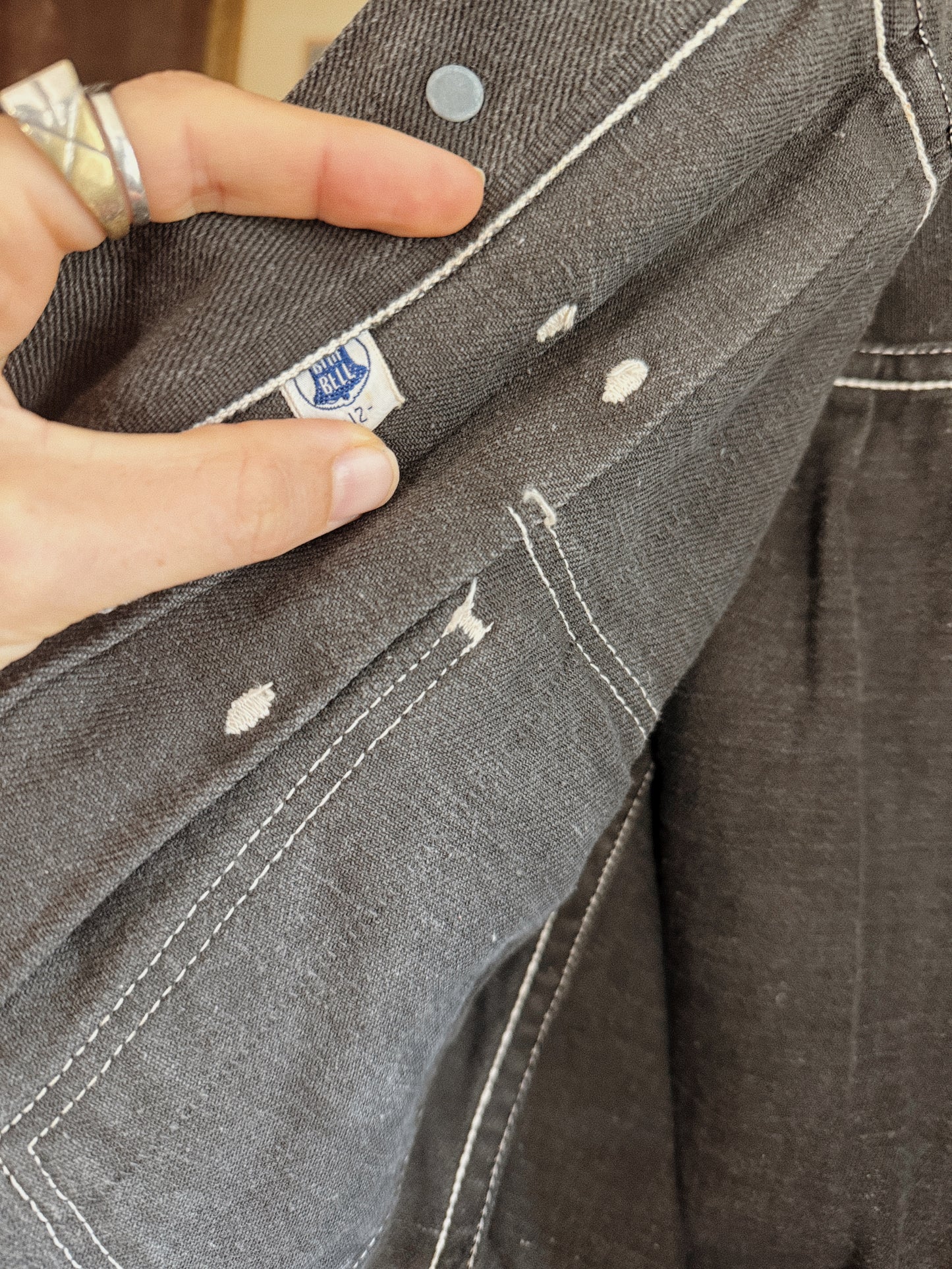 1950s Black Cropped Denim Blue Bell Hopalong Cassidy Selvedge Jacket- S