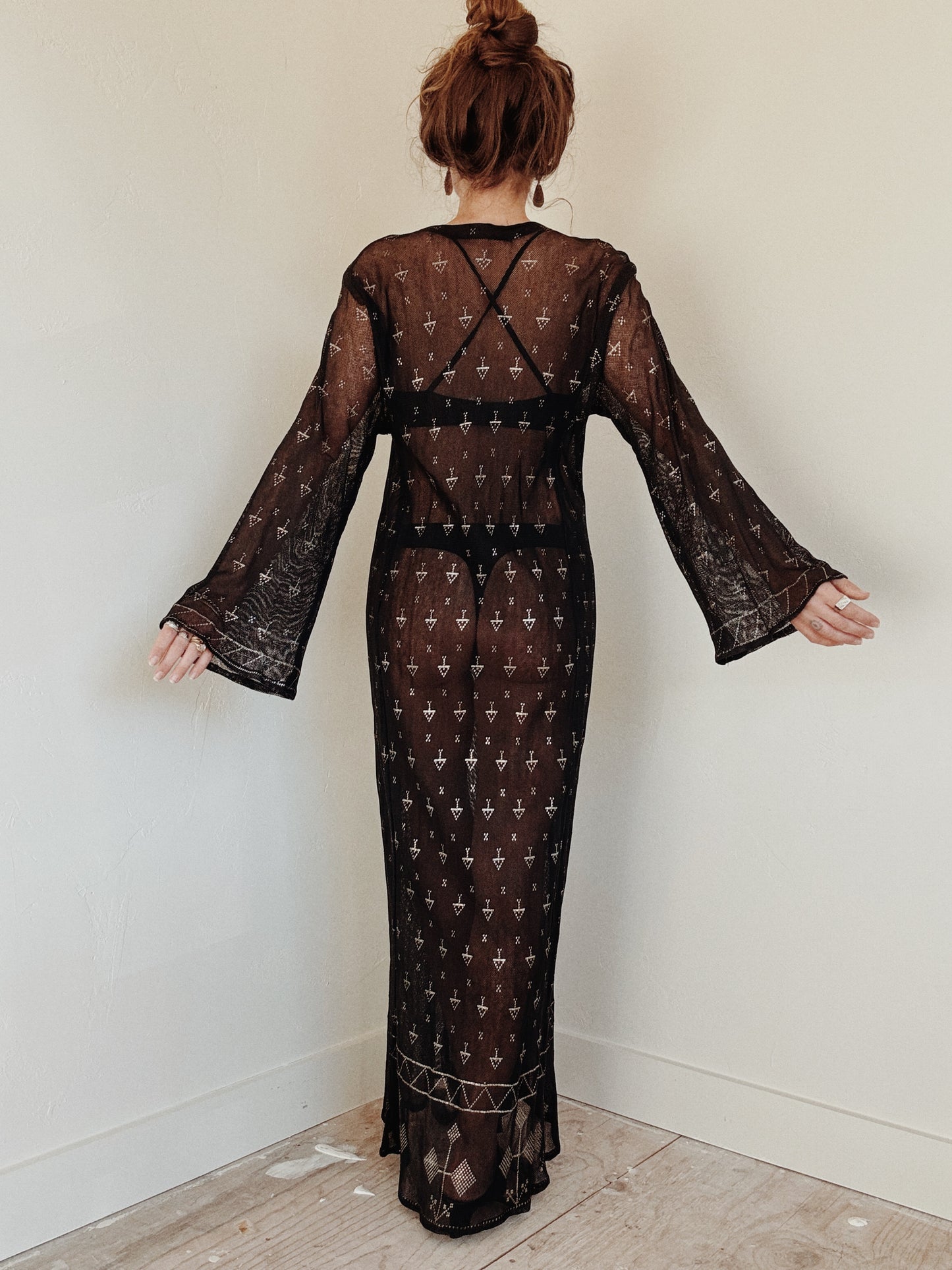 1970s Egyptian Assuit Black Kaftan- M/L