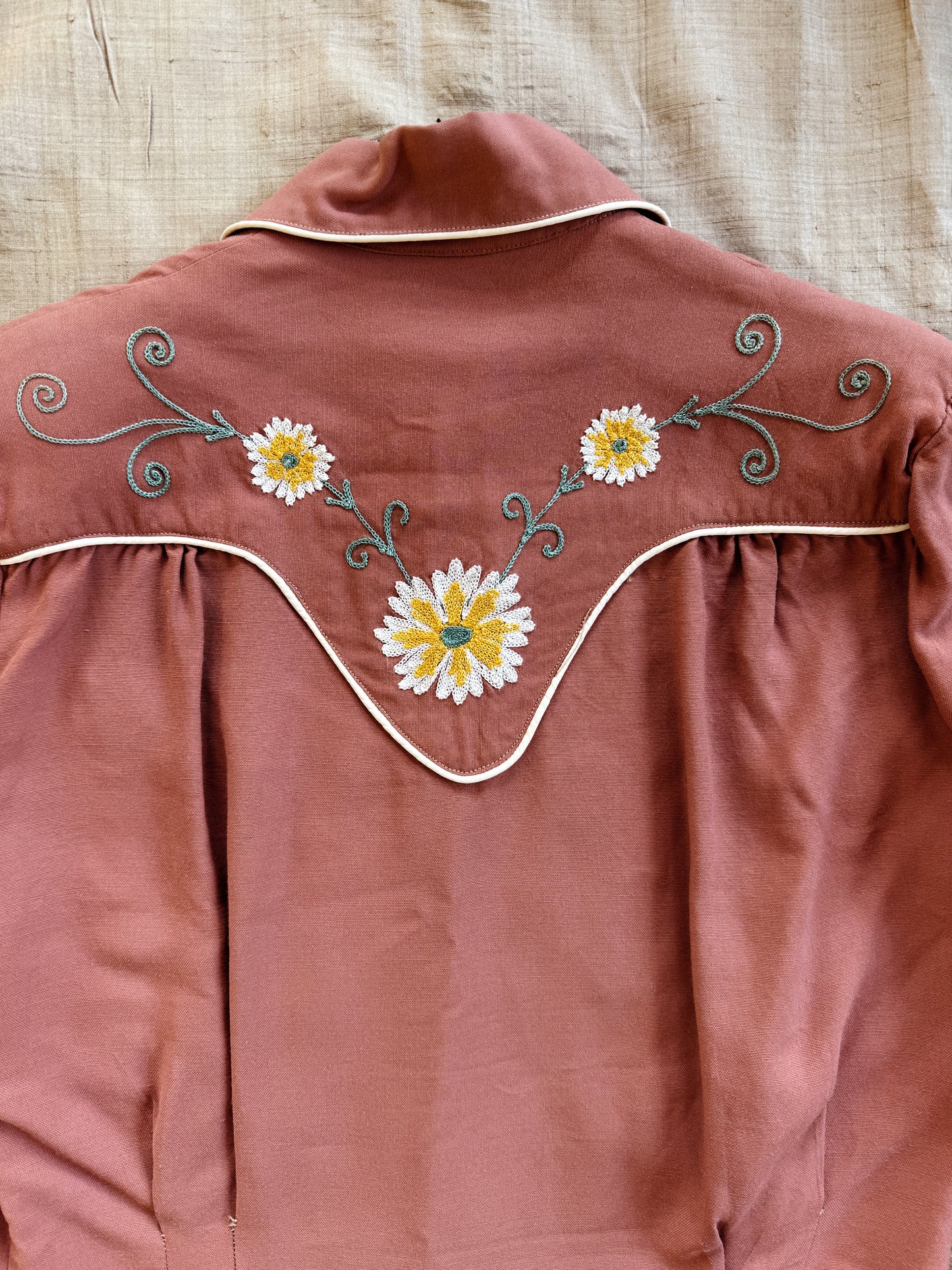 1940s/50s Clay Gabardine Chain Stitched Western Top- S-S/M