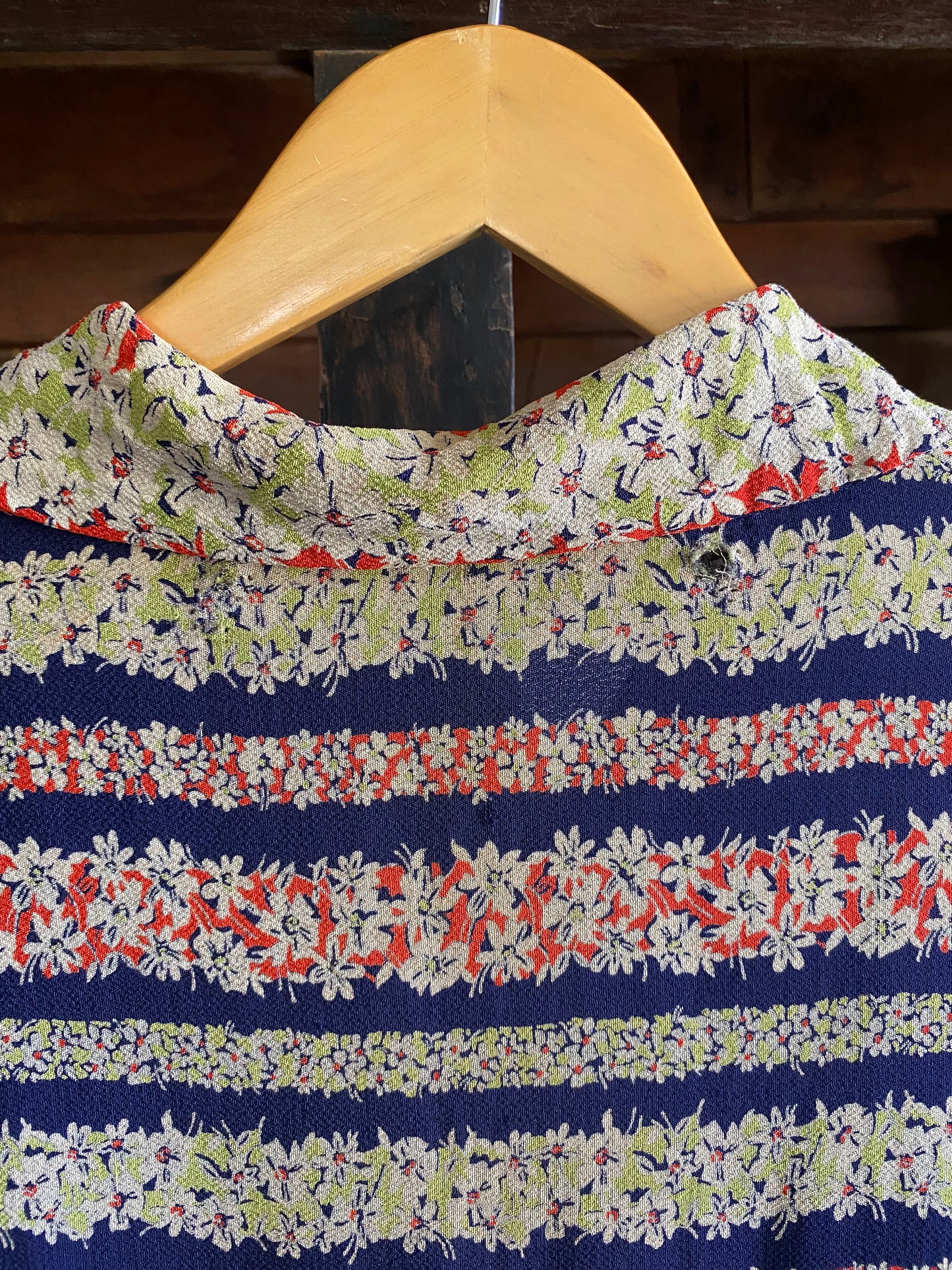 1930s Slinky Navy Floral Rayon Crepe Day Dress- S/M