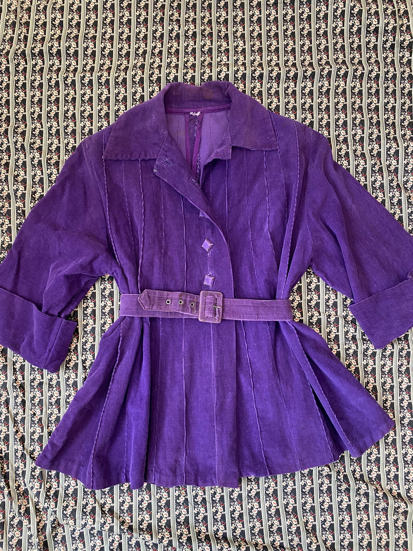 1930s/40s Purple Faded Corduroy Belted Jacket- M/L