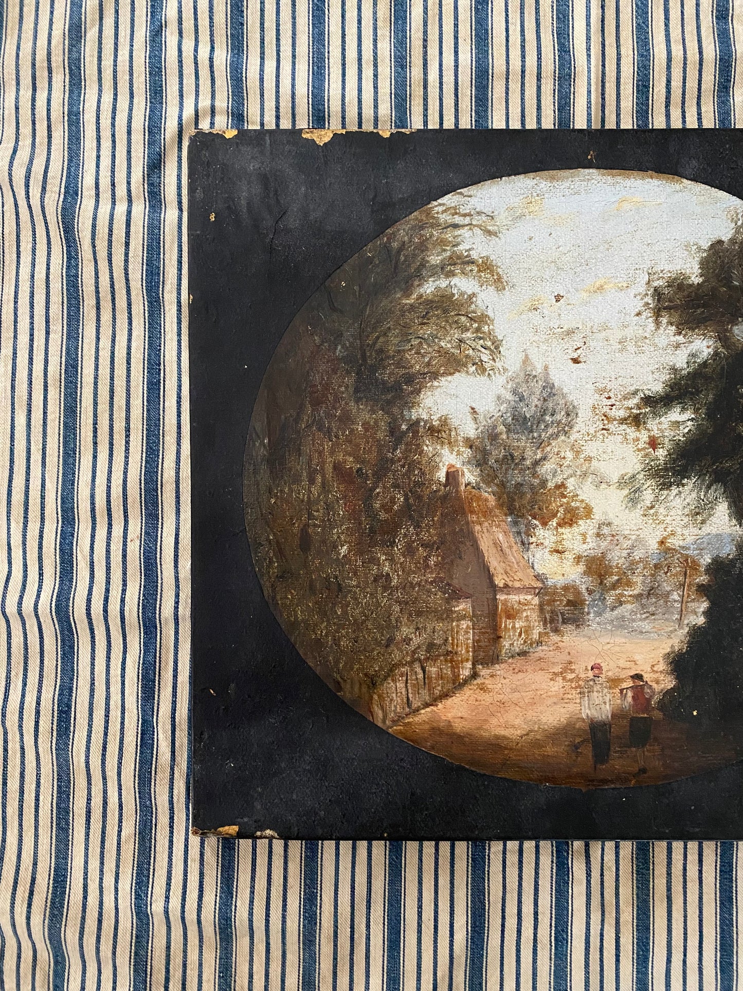 Antique English Country Scene Oil Painting on Canvas- 12x14”