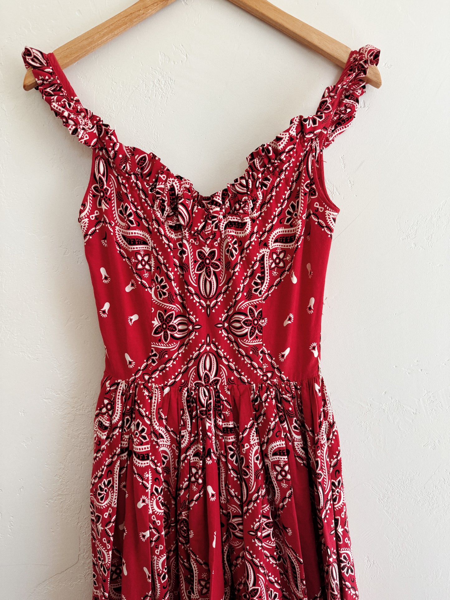 1950s Red Paisley Western Cowgirl Swing Dress- S