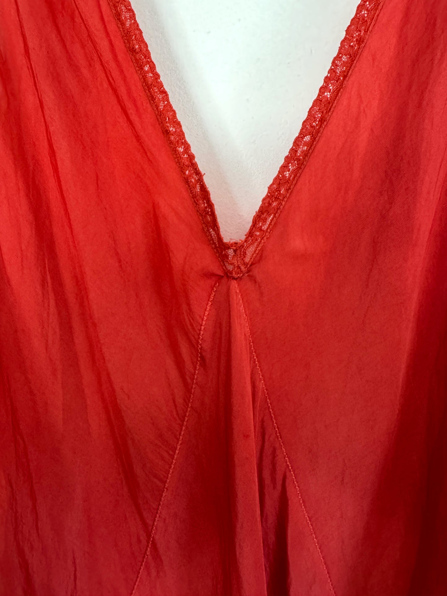 1930s Negroni Red Embellished Silk + Lace Slip Dress- S/M-M