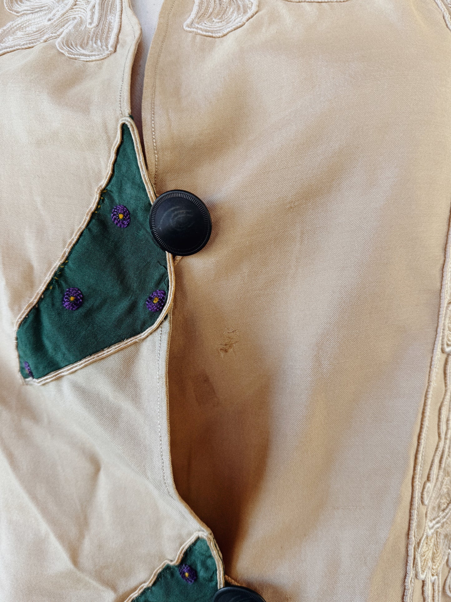 Antique Ecru Art Nouveau Silk Patchwork Vest