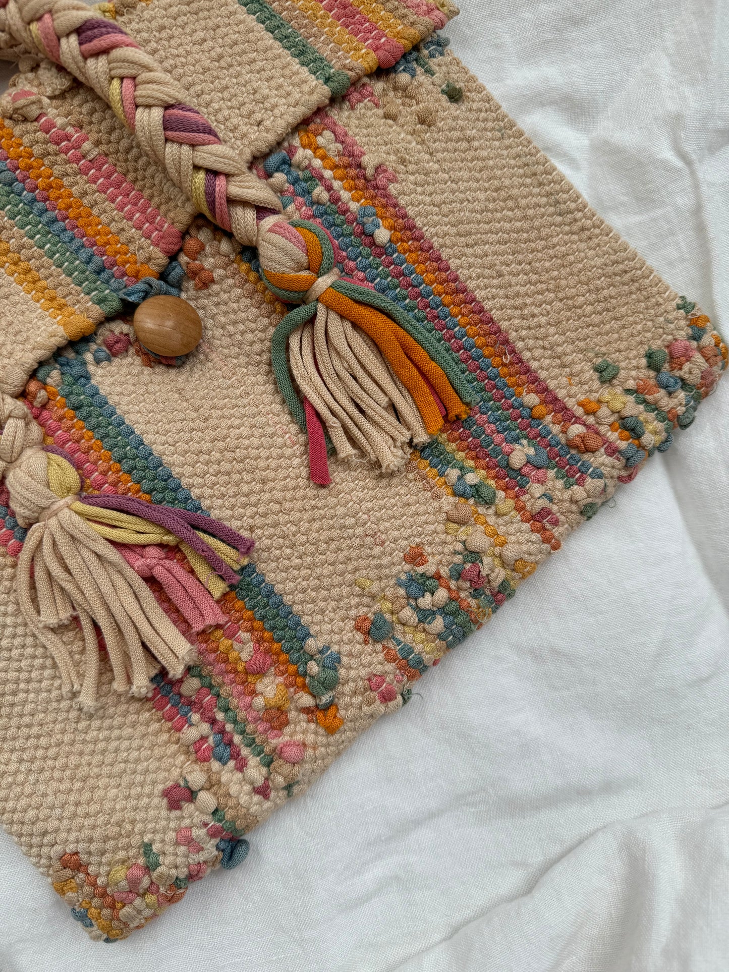 1930s Beige + Rainbow Woven Bag