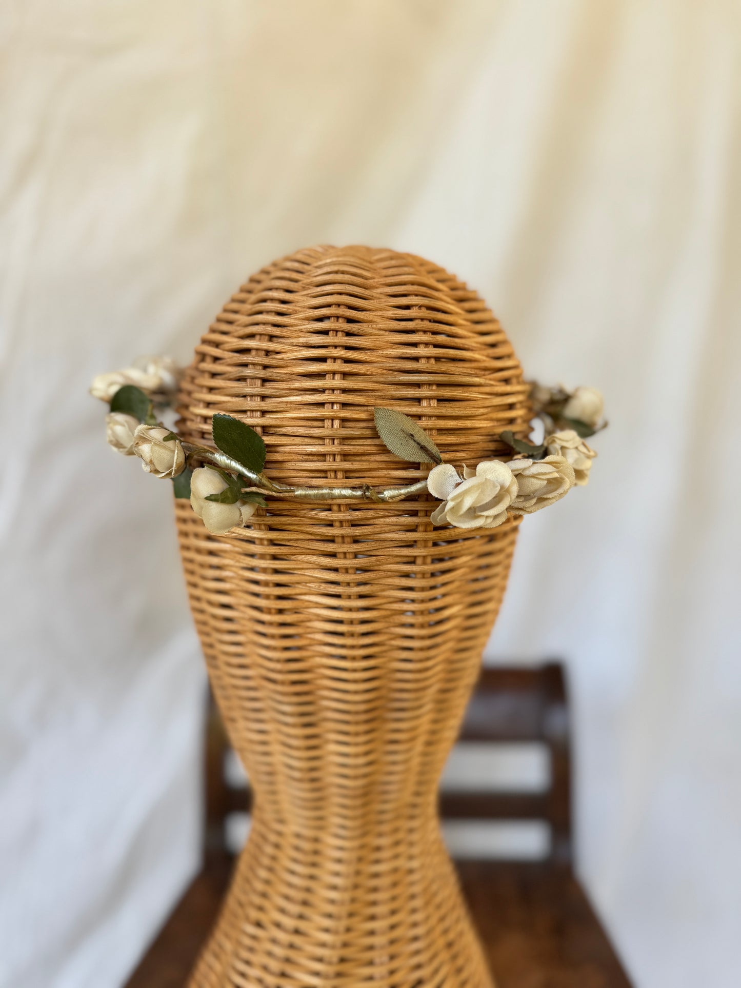 Antique White Rose Bridal Wreath Crown