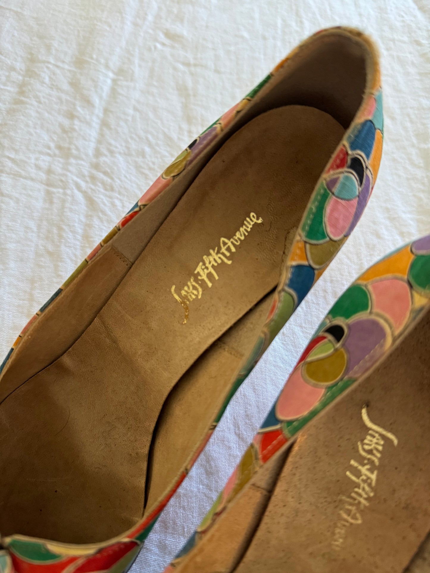 1950s/60s Saks Fifth Avenue Rainbow Pop Art Silk Heels- 7.5