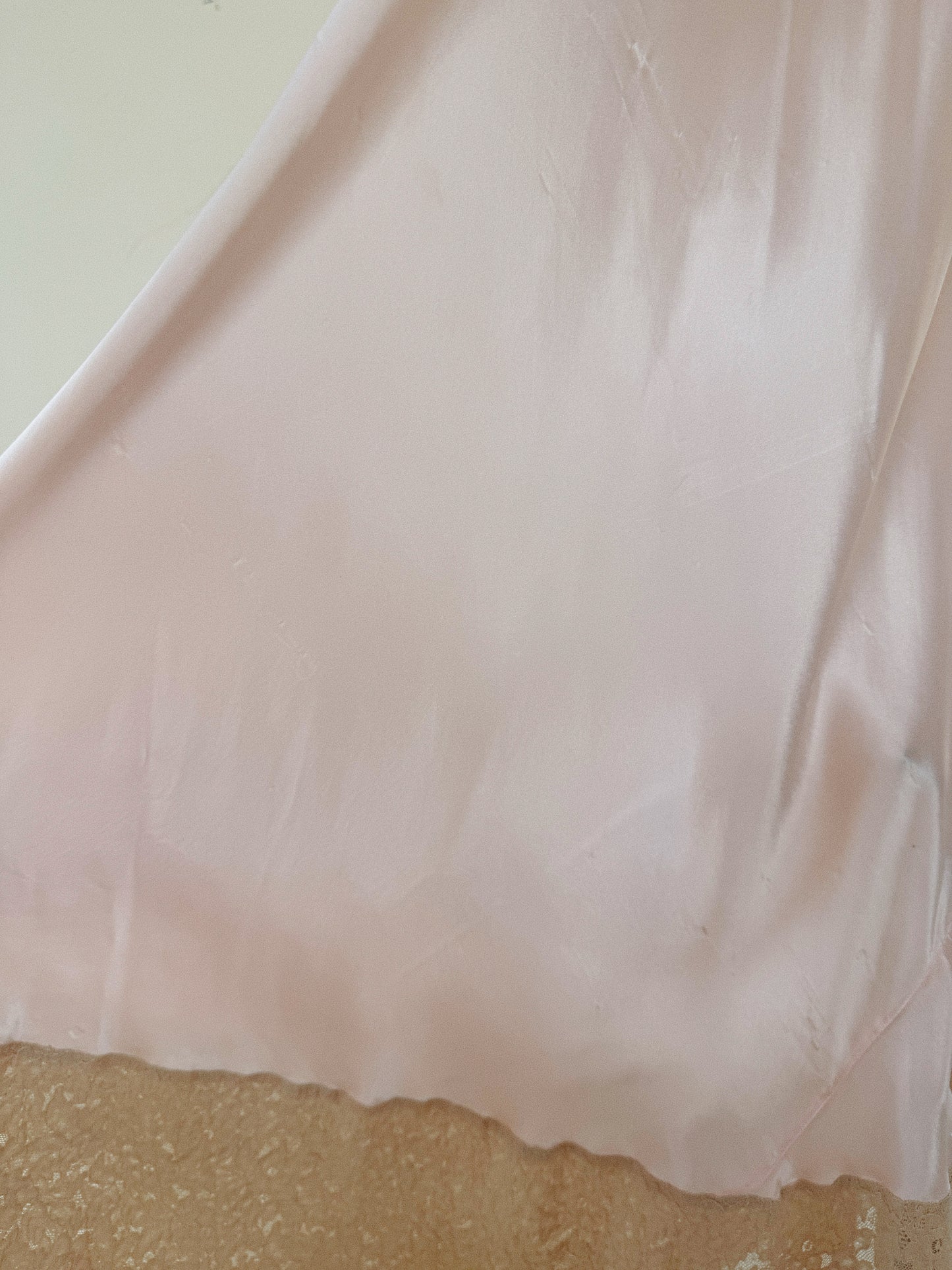 1930s/40s Pale Pink Liquid Satin + Lace Gown w/ Rhinestones- S/M