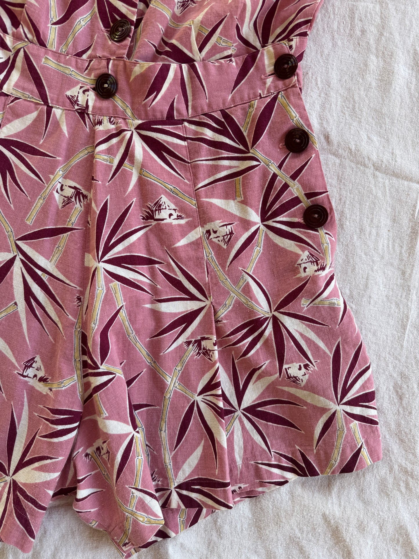 1940s Mauve + Burgundy Side Button Playsuit- S/M
