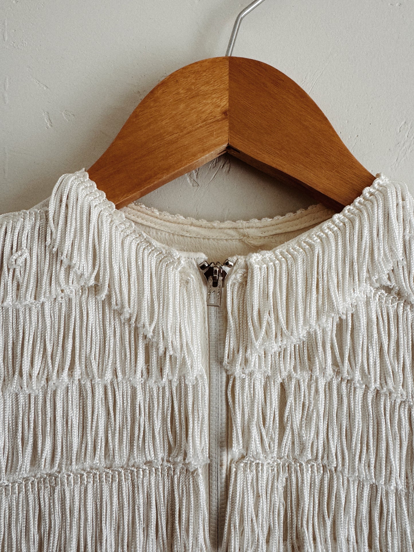 1930s Rare Cropped Tiered Fringe Zipper Front Top- S