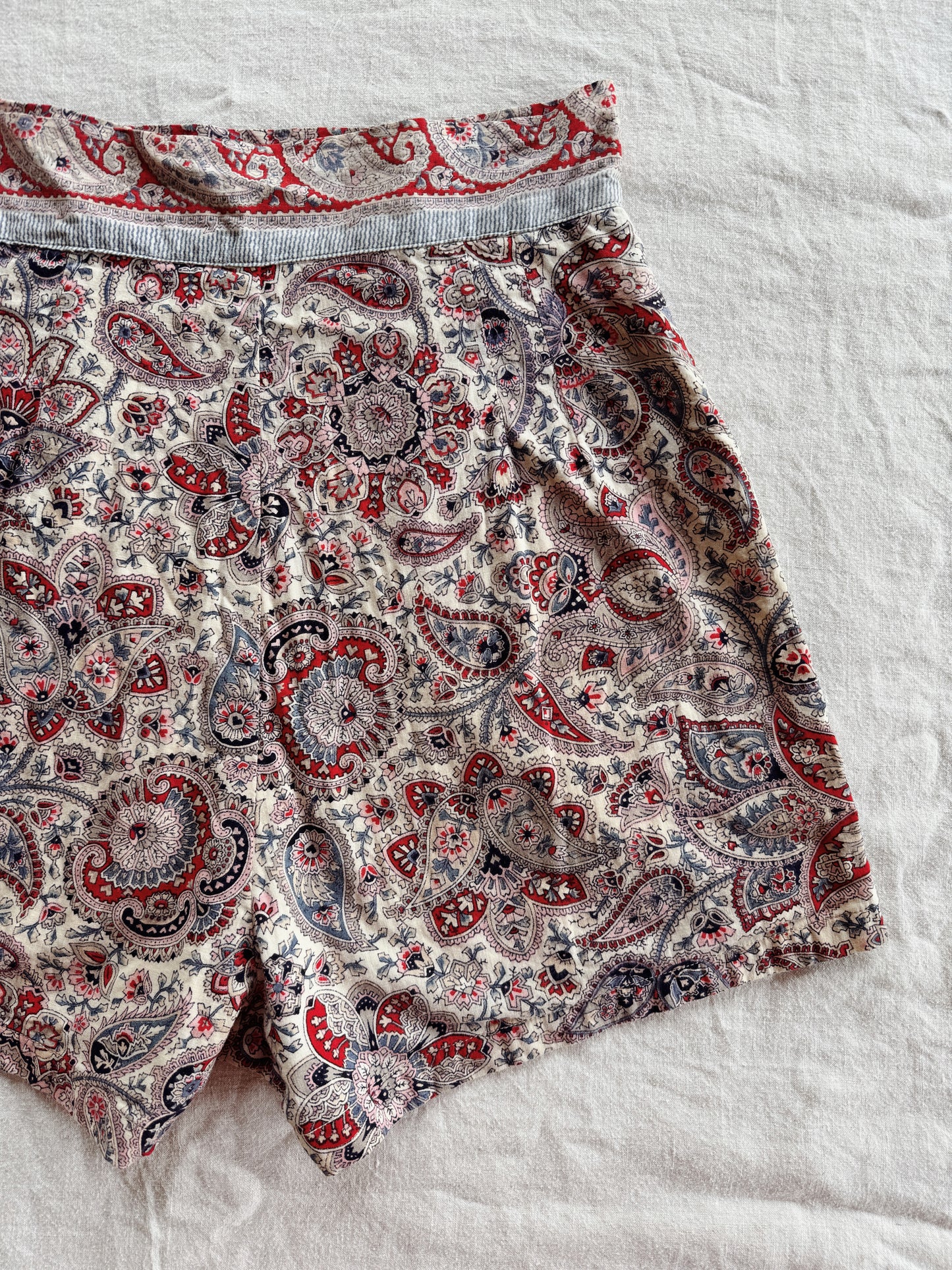 1930s/40s Paisley Hawaiian Fall Front Shorts- S-S/M