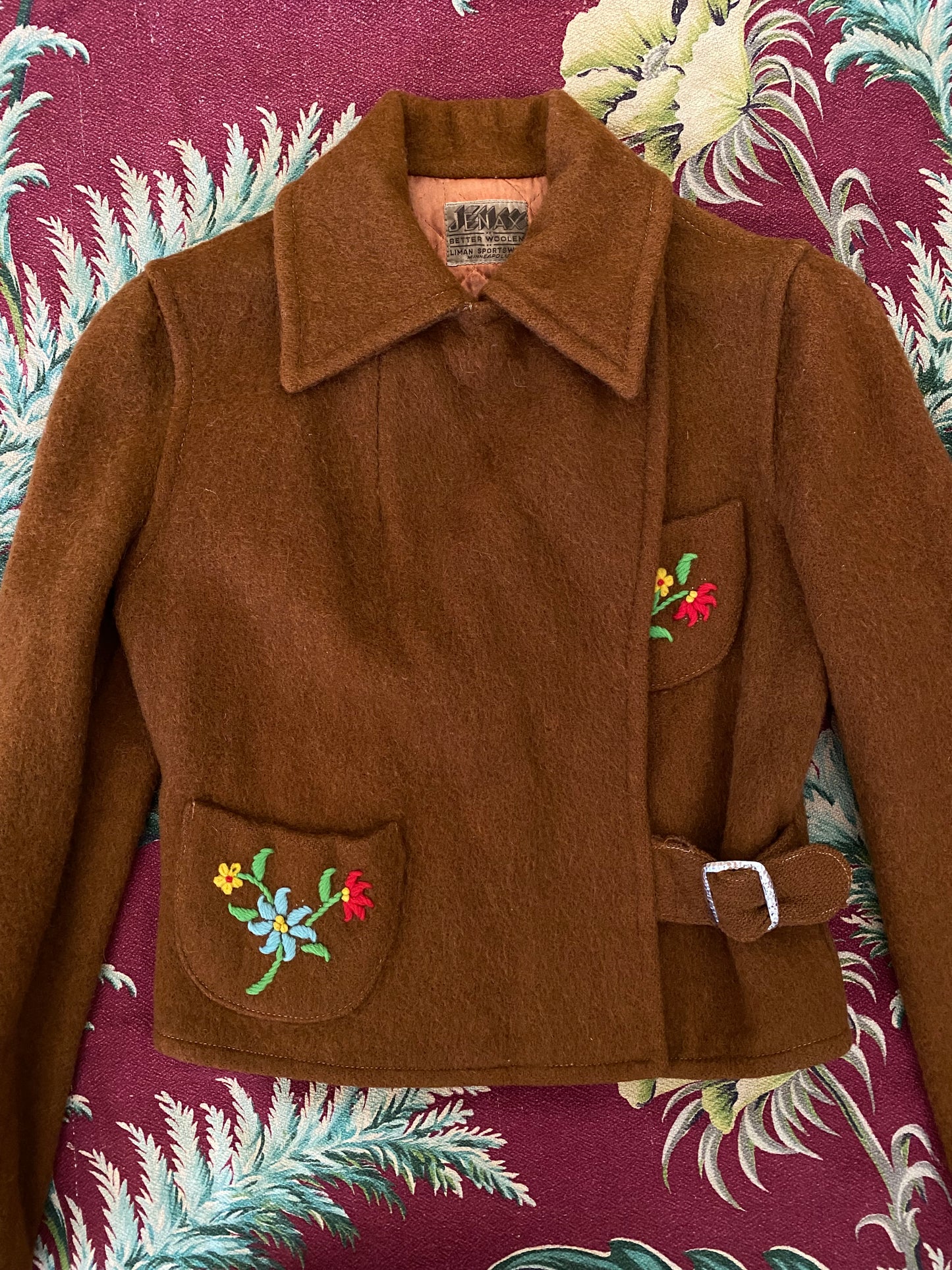 1930s Rare Brown Embroidered Cropped Ski Winter Jacket- S/M