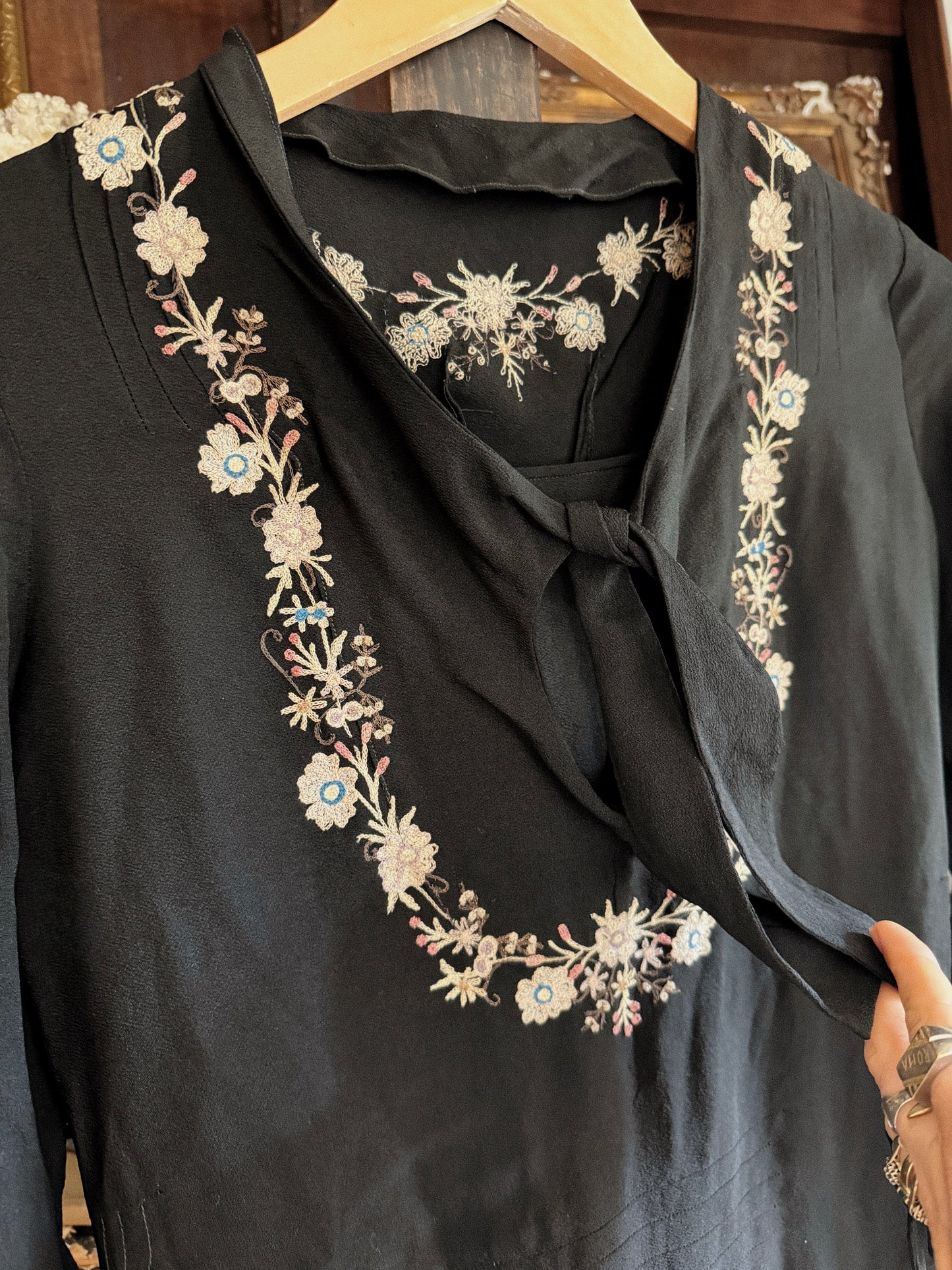 1930s Exquisite Black Embroidered Blouse- XS