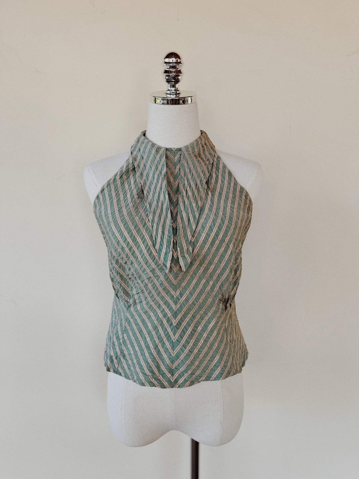 1930s Sea Foam Lamé Dagger Collar Halter Top- S/M