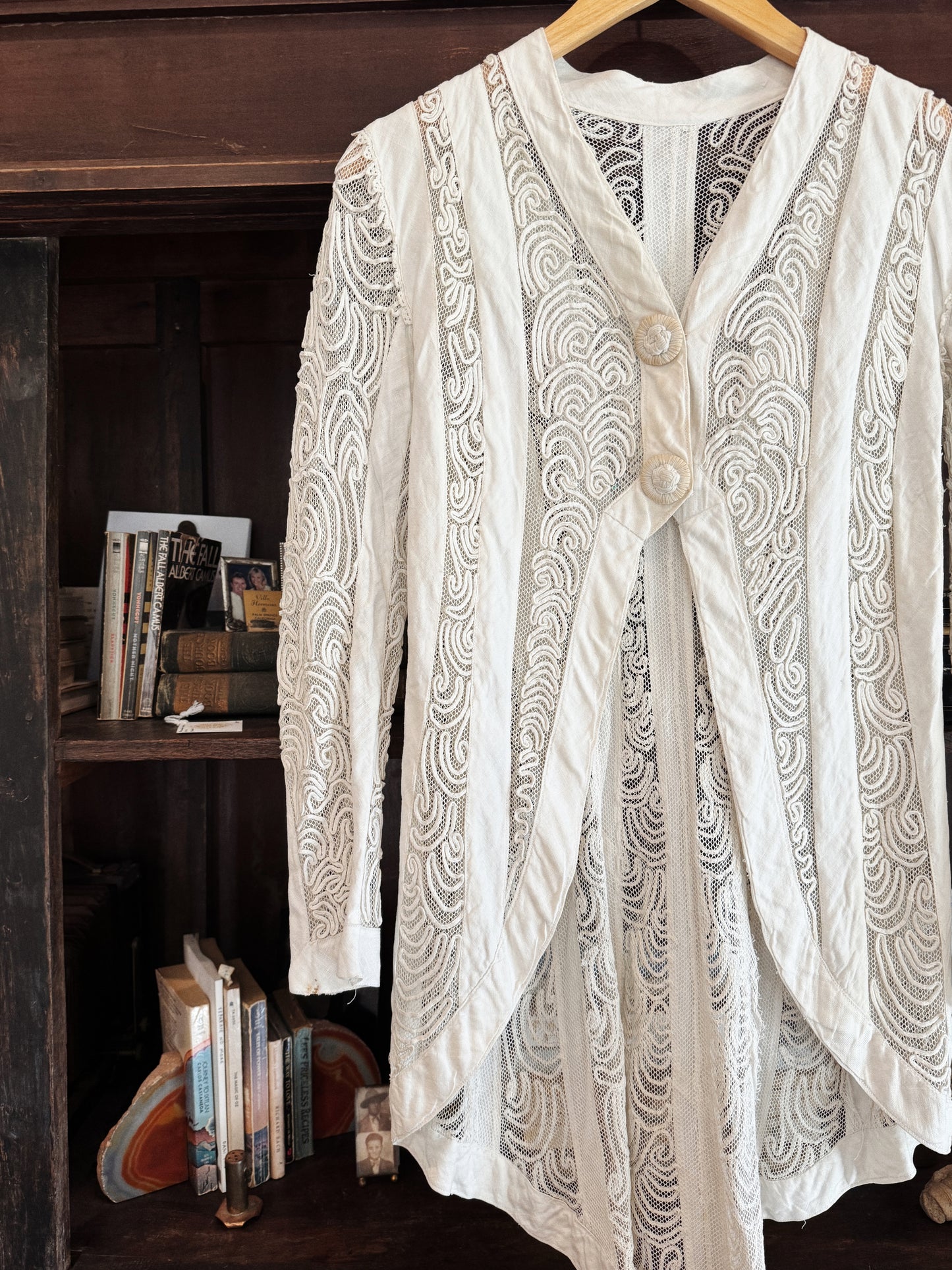 Edwardian White Linen + Net Soutache Jacket- S/M