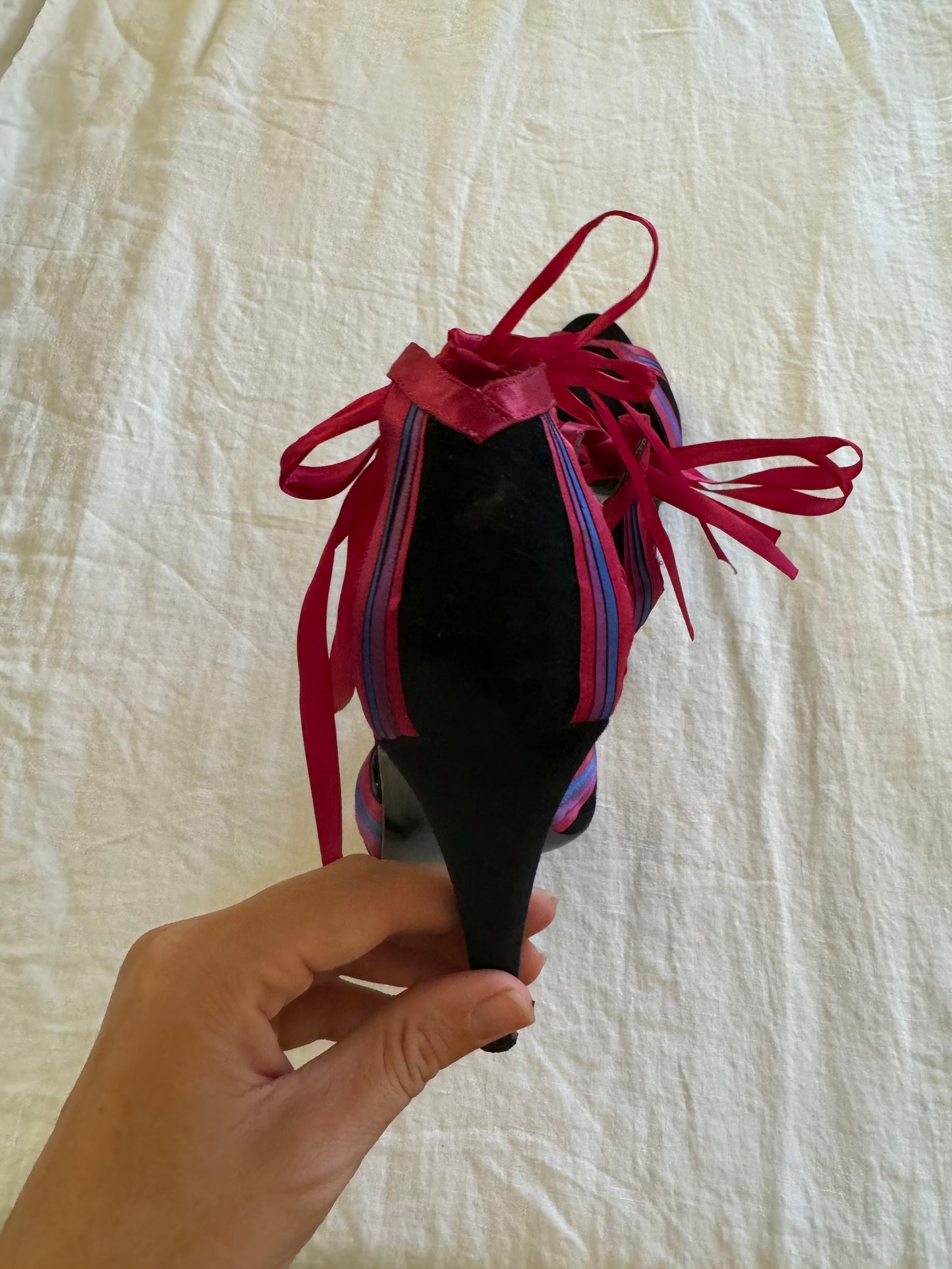 1980s/90s Suede + Satin Ribbon Heels- 8/8.5