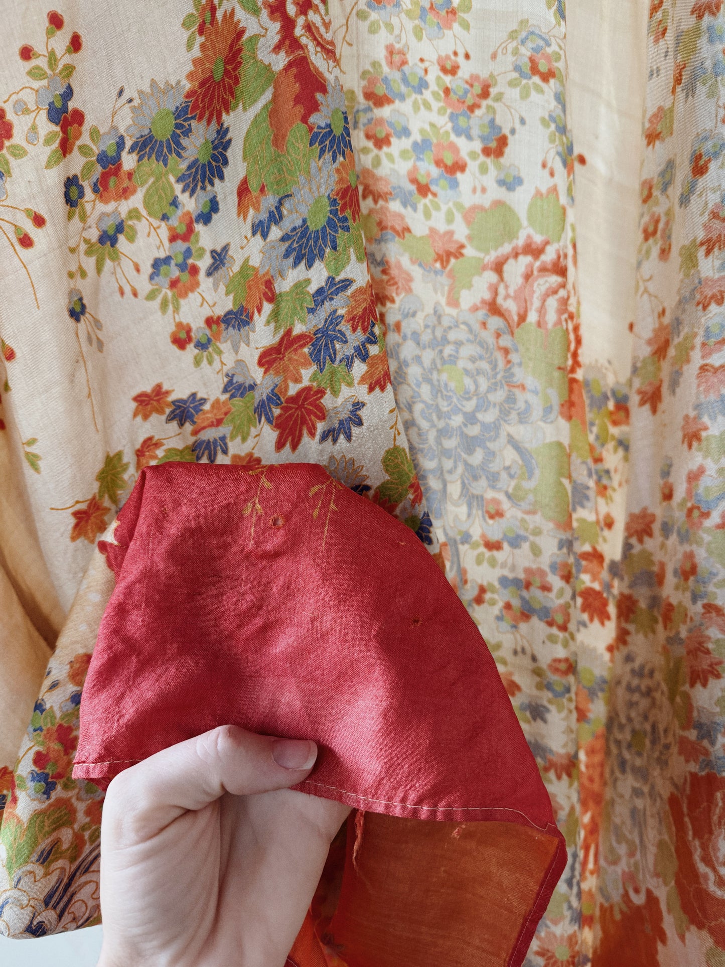 1920s Unique Chartreuse + Orange Pongee Silk Duster Robe